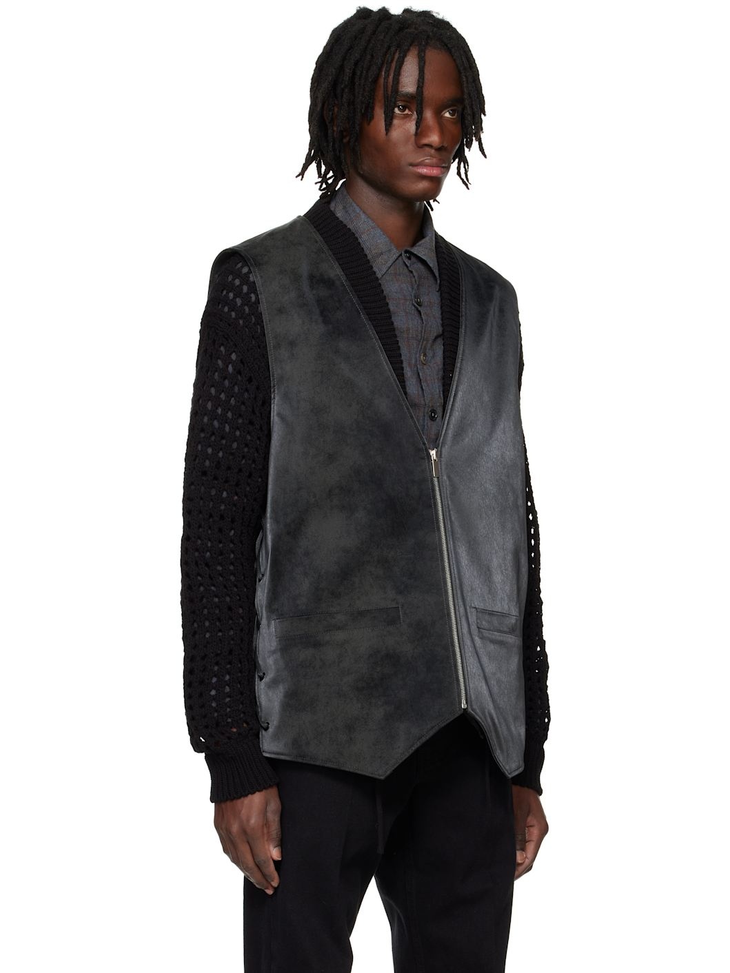 Black Knotted Faux-Suede Vest - 2