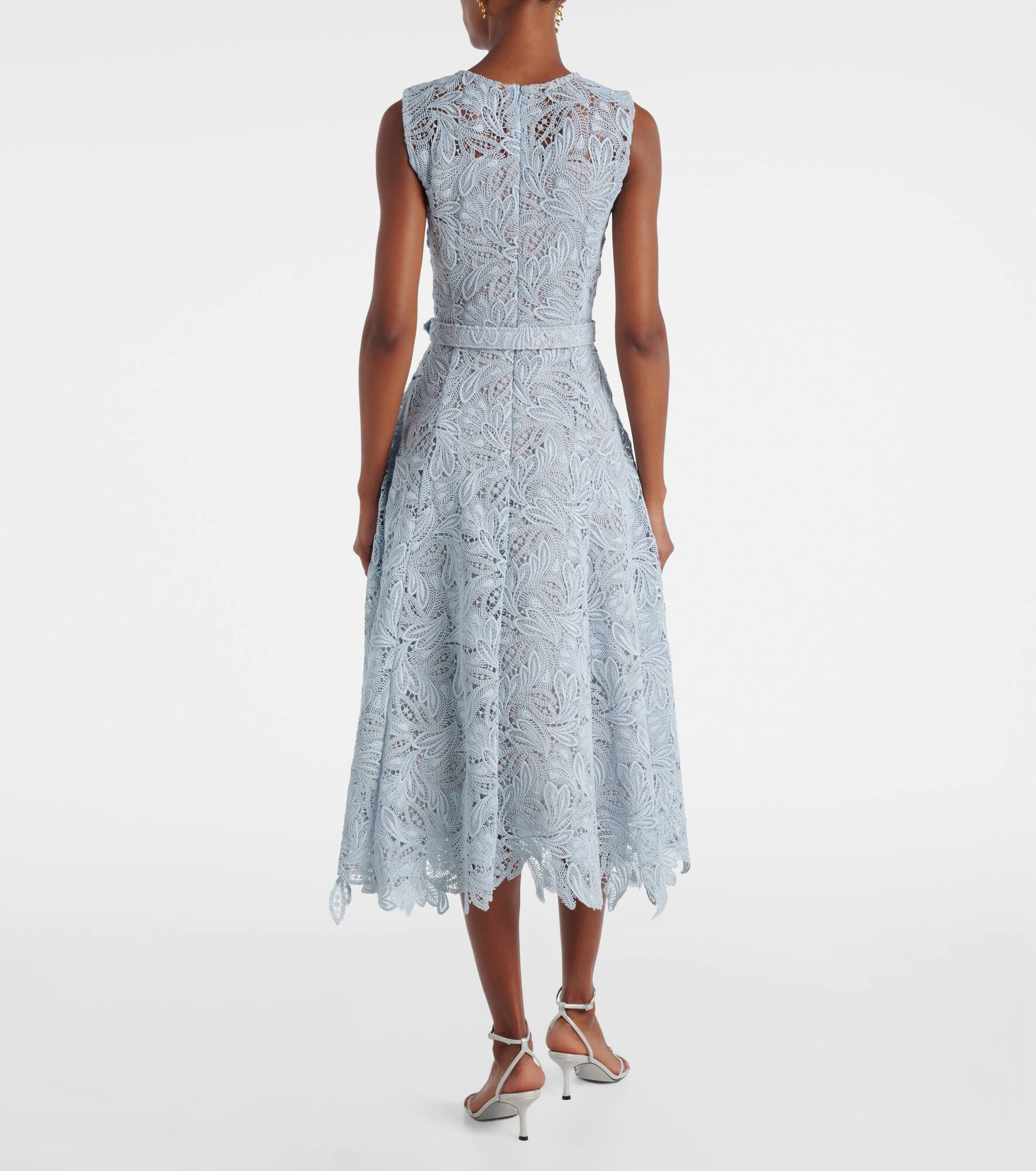 Belted floral lace midi dress - 3
