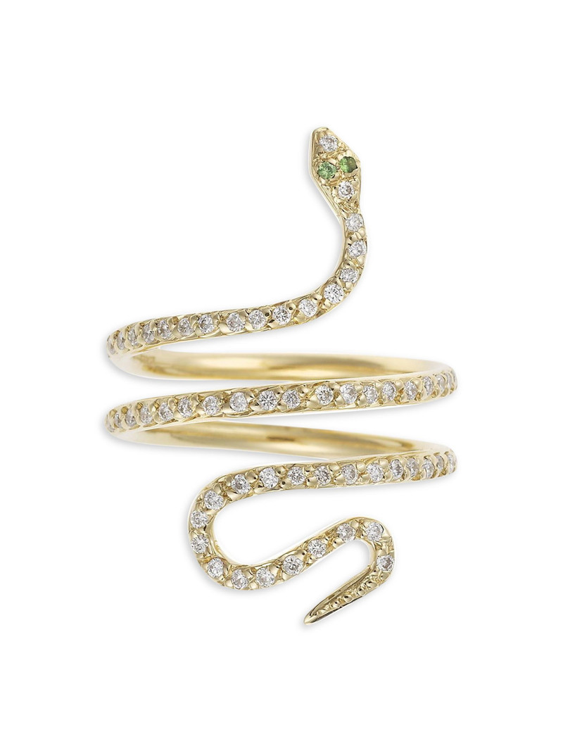 18K Yellow Gold & White Diamond Single Python Ring 4