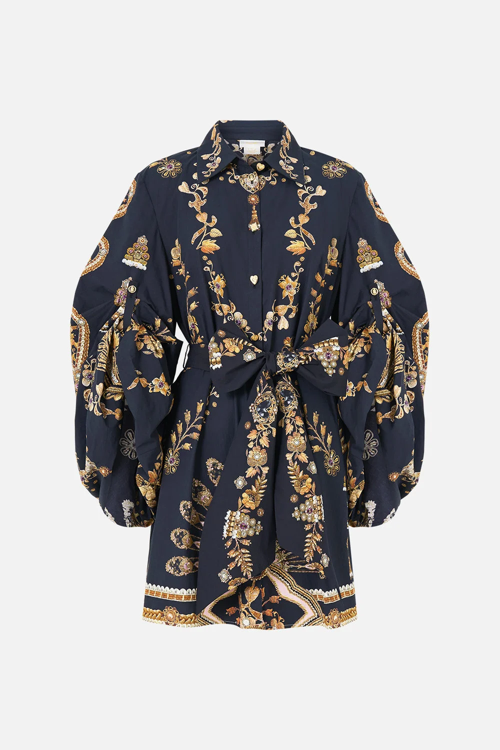 VOLUME SLEEVE SHIRT DRESS WITH TIE - 1