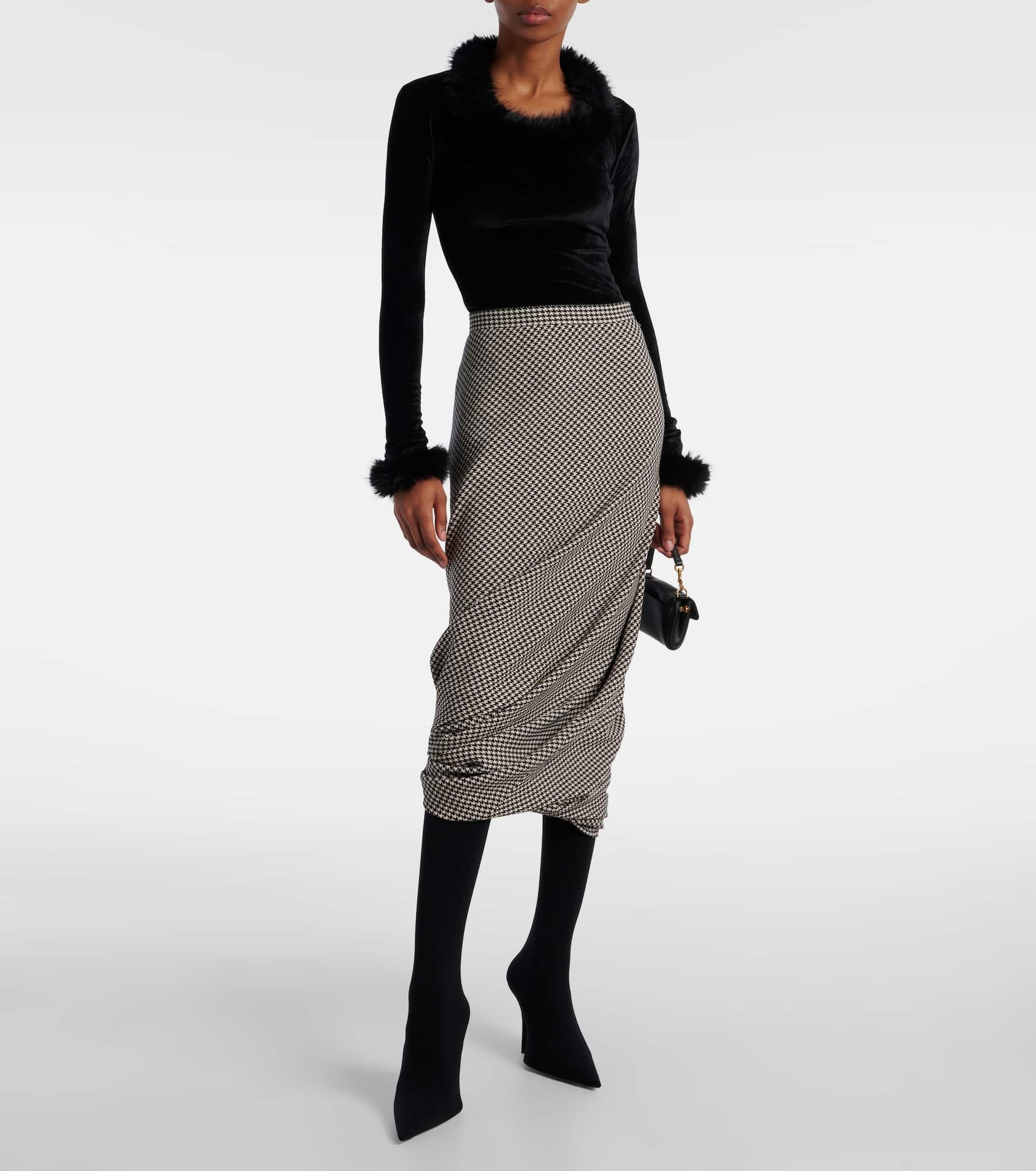 Twisted houndstooth wool pencil skirt - 2