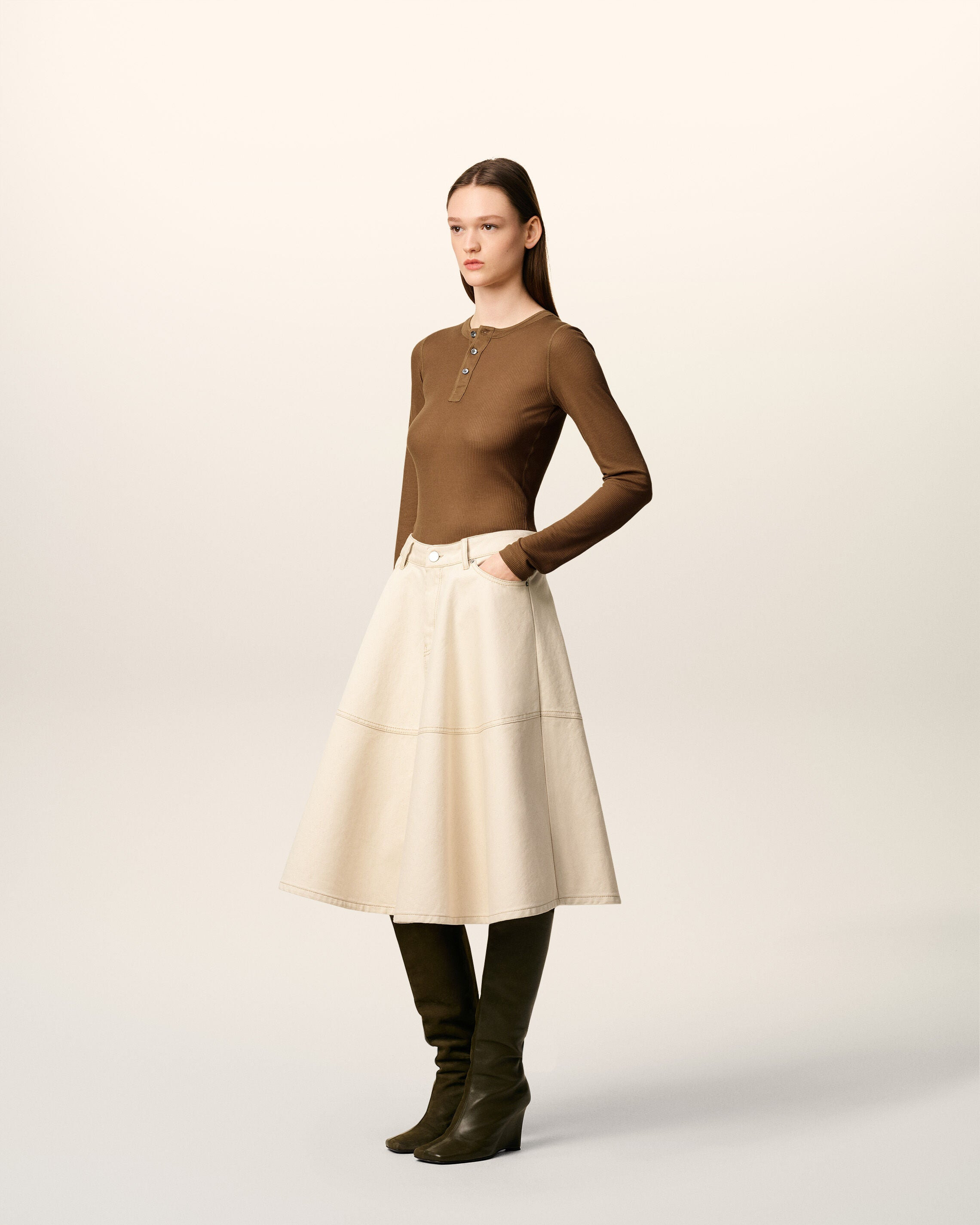 WHITE COTTON MIDI SKIRT - 6