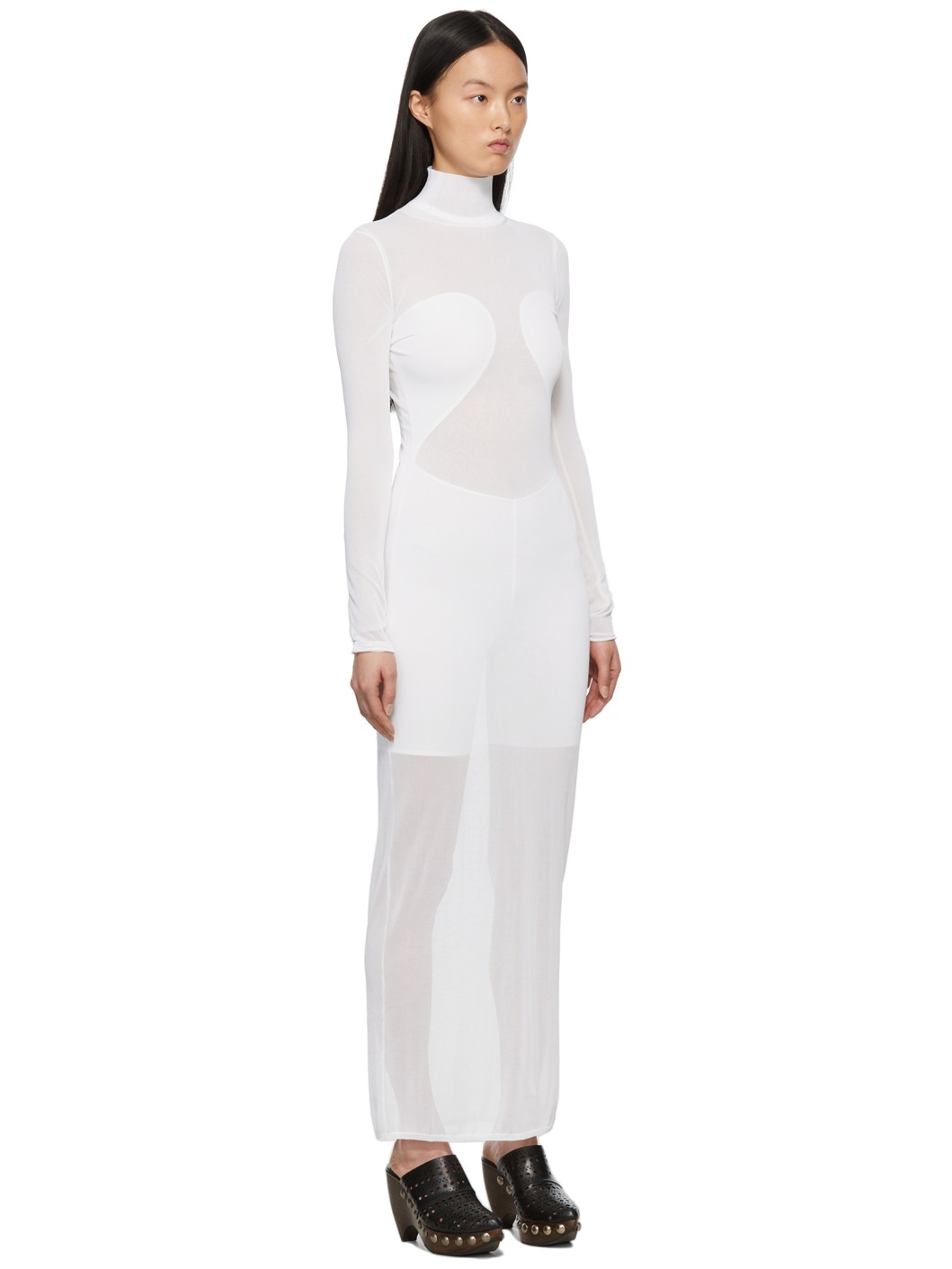 White Voile Turtleneck Long Dress - 2