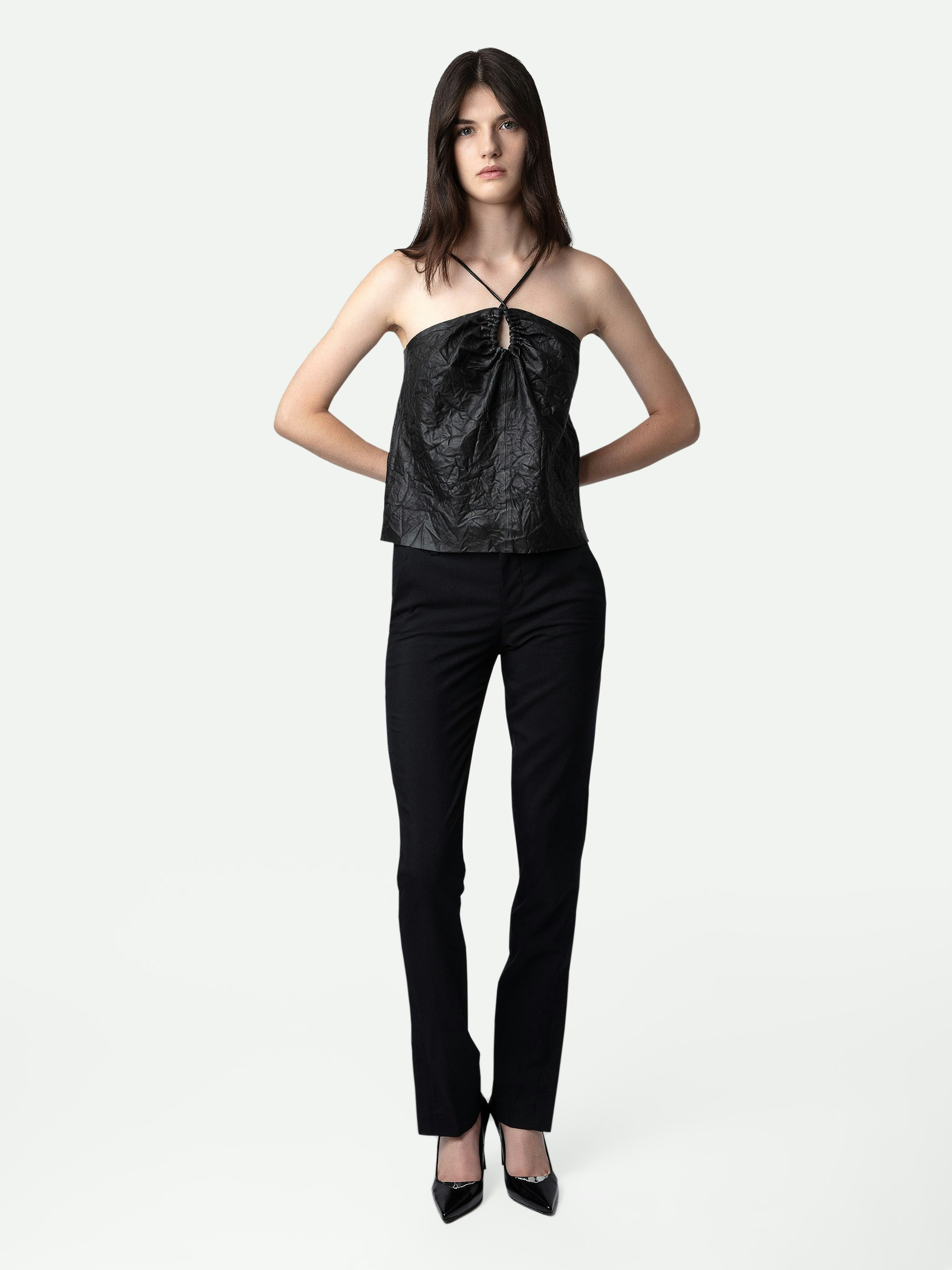 Cidonie Crinkled Leather Top - 2