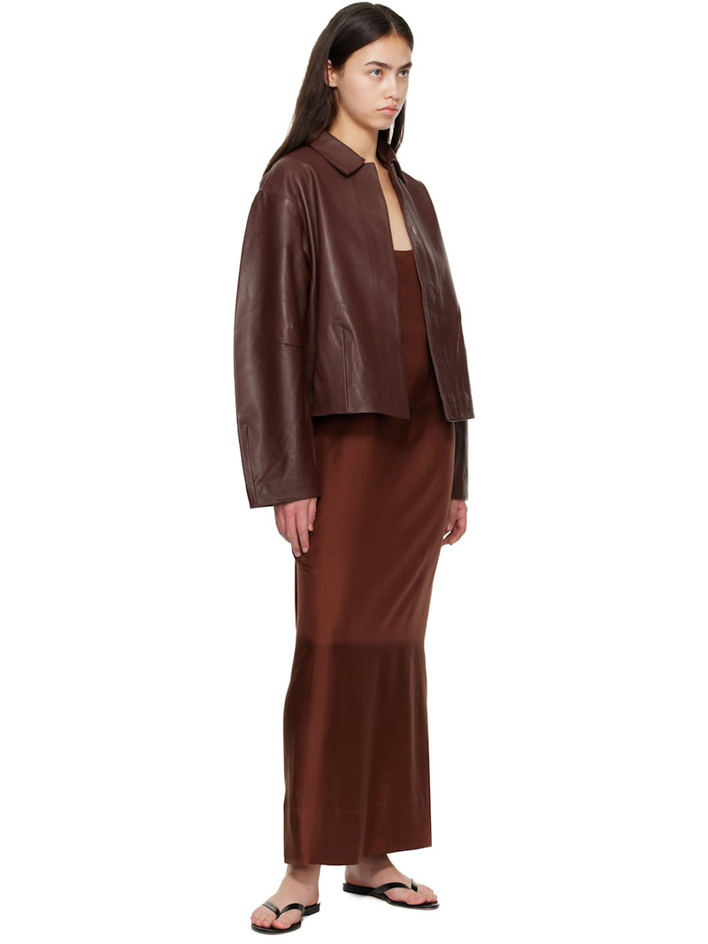 ST. AGNI Brown Cocoon Leather Jacket outlook