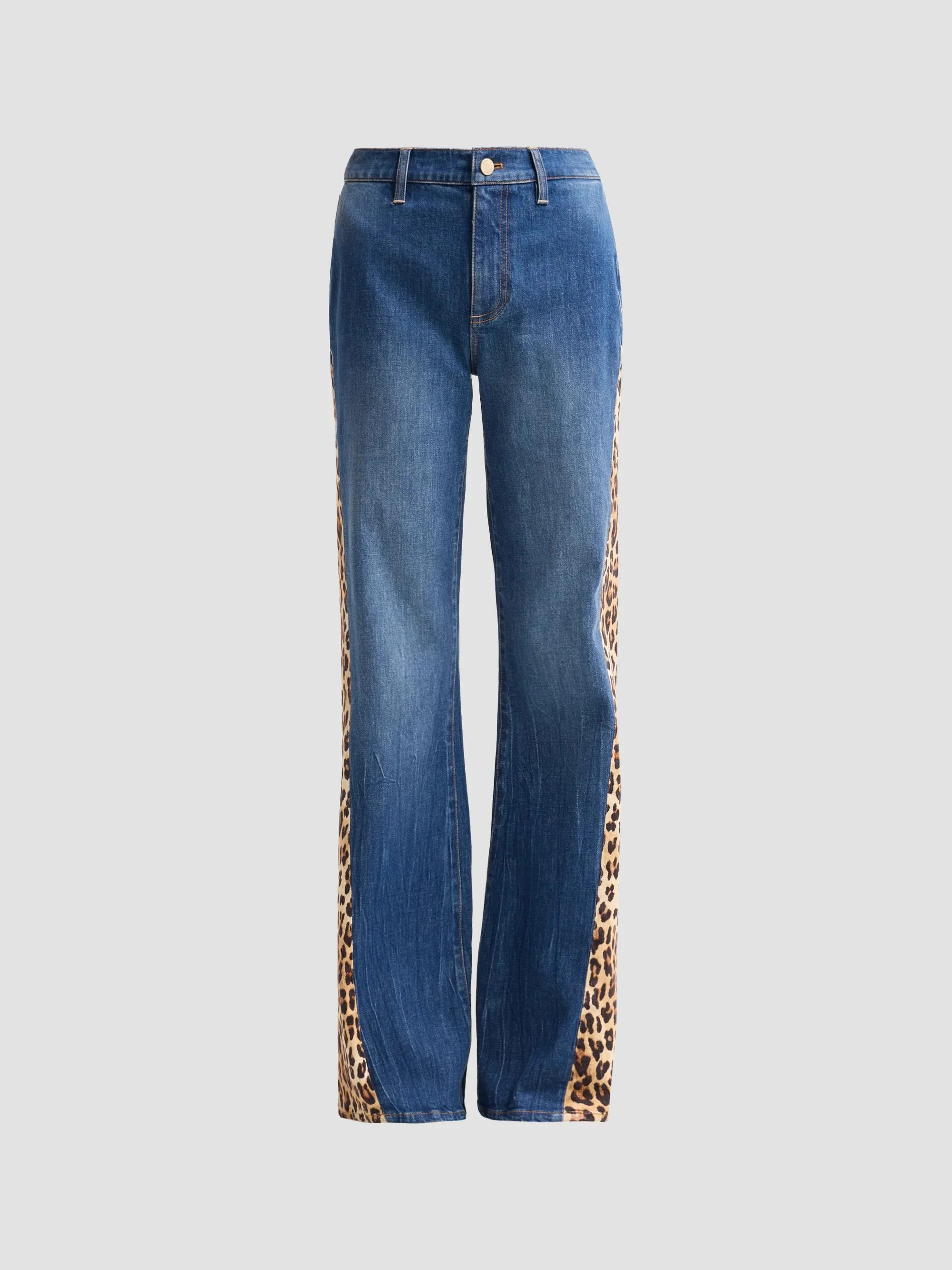 Women's Leopard Godet Wide-Leg Flare Jeans - Georgetta Vintage Blue - 1