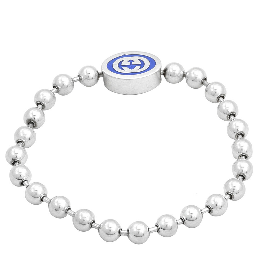 Gucci Interlocking G Boule Chain Sterling Silver Blue Enamel Bracelet Yba753437001 - 3