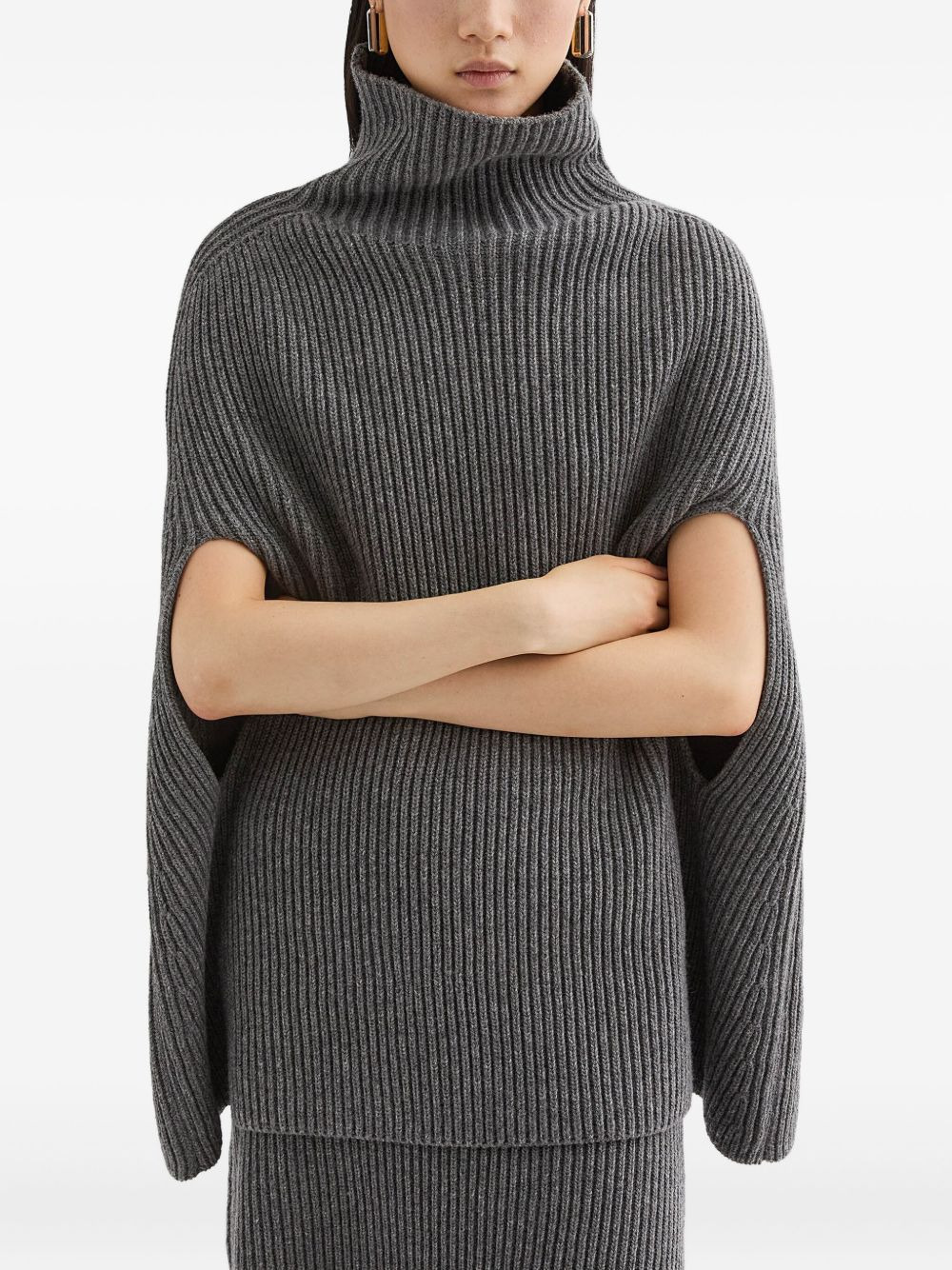 high-neck ribbed cape - 3