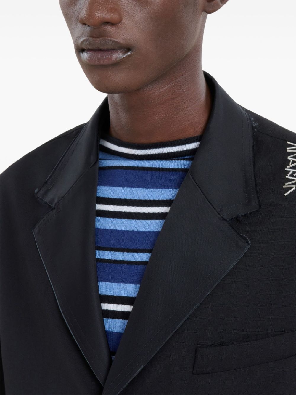 logo-embroidered wool blazer - 5
