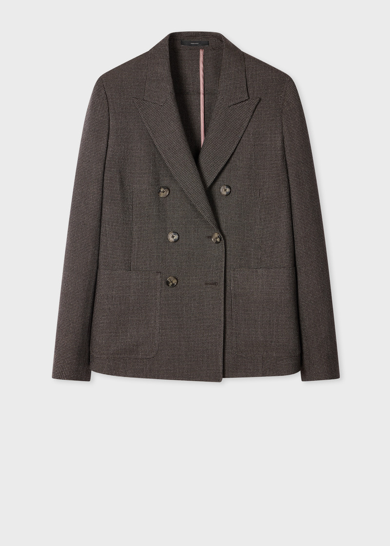 Women's Brown Wool Houndstooth Double Breasted Blazer 1