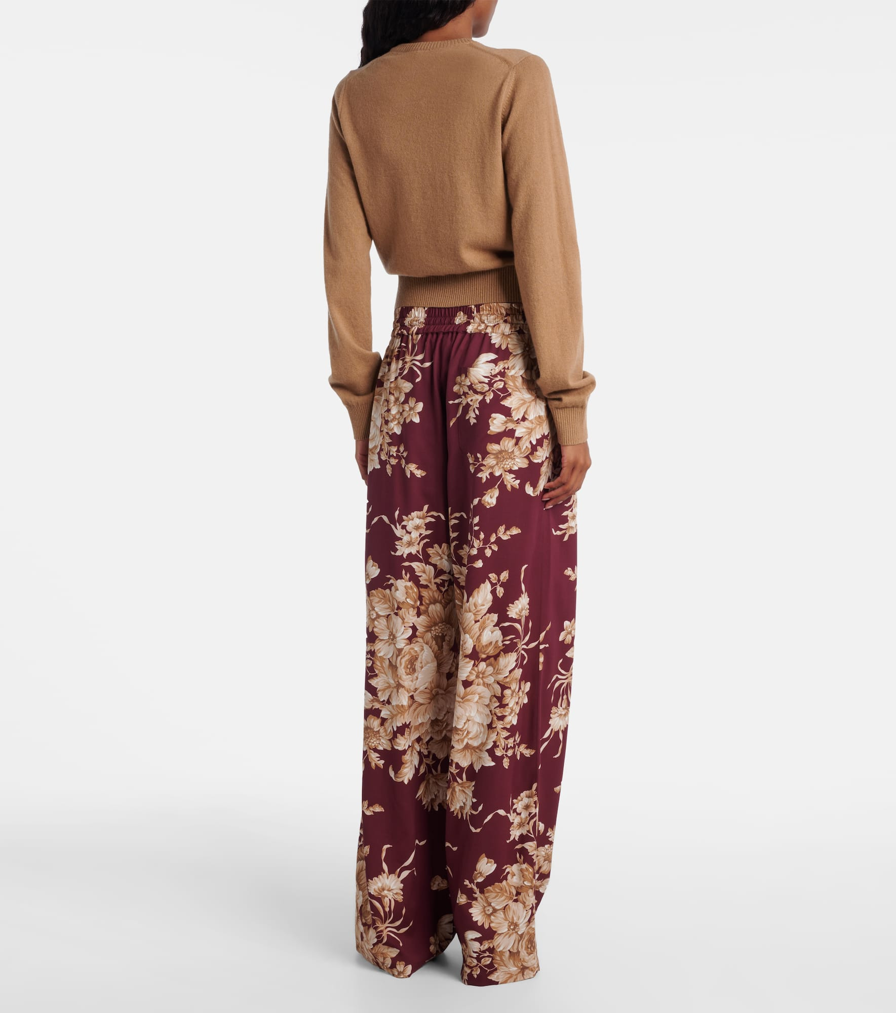 Floral silk-blend wide-leg pants - 3