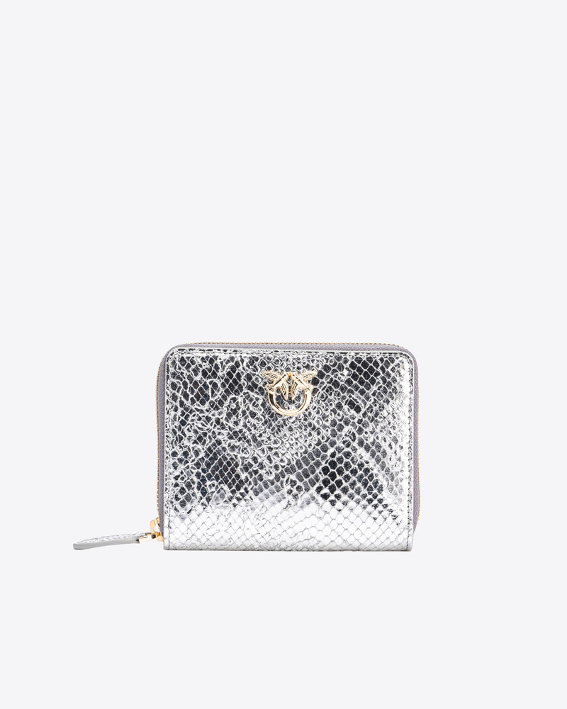 PINKO GALLERIA SQUARE ZIP-AROUND WALLET IN PUNCHED REPTILE SKIN 1