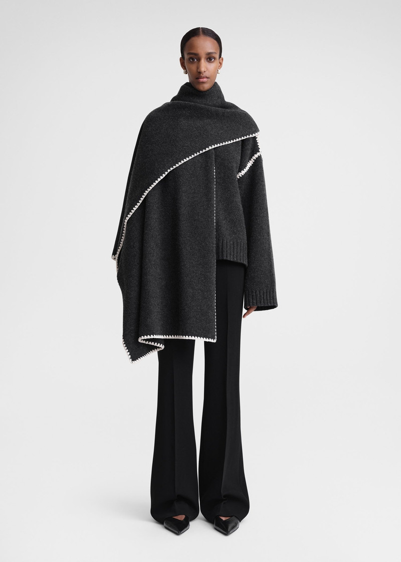Totême Embroidered wool cashmere scarf grey melange outlook