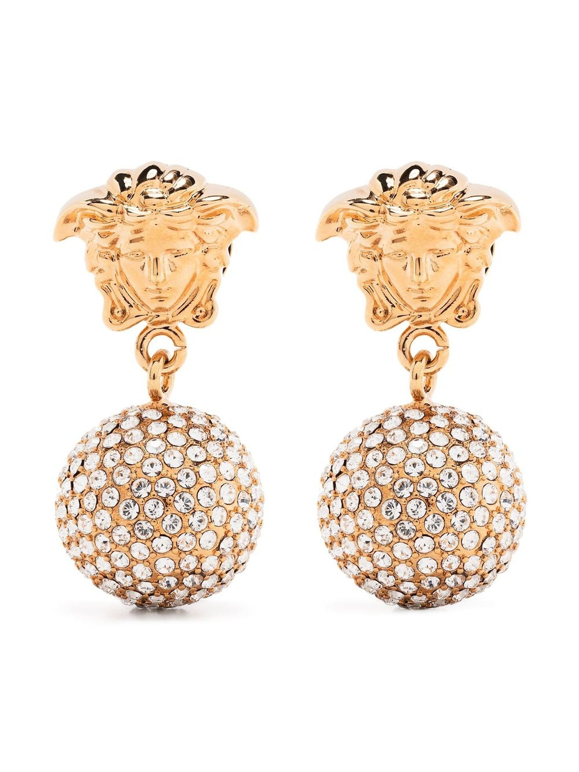 Gold-Tone Medusa Crystal-Embellished Drop Earrings - 1