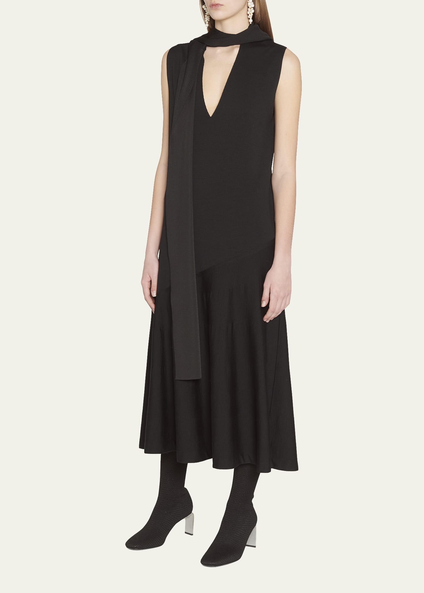 Draped Scarf Midi Dress - 4