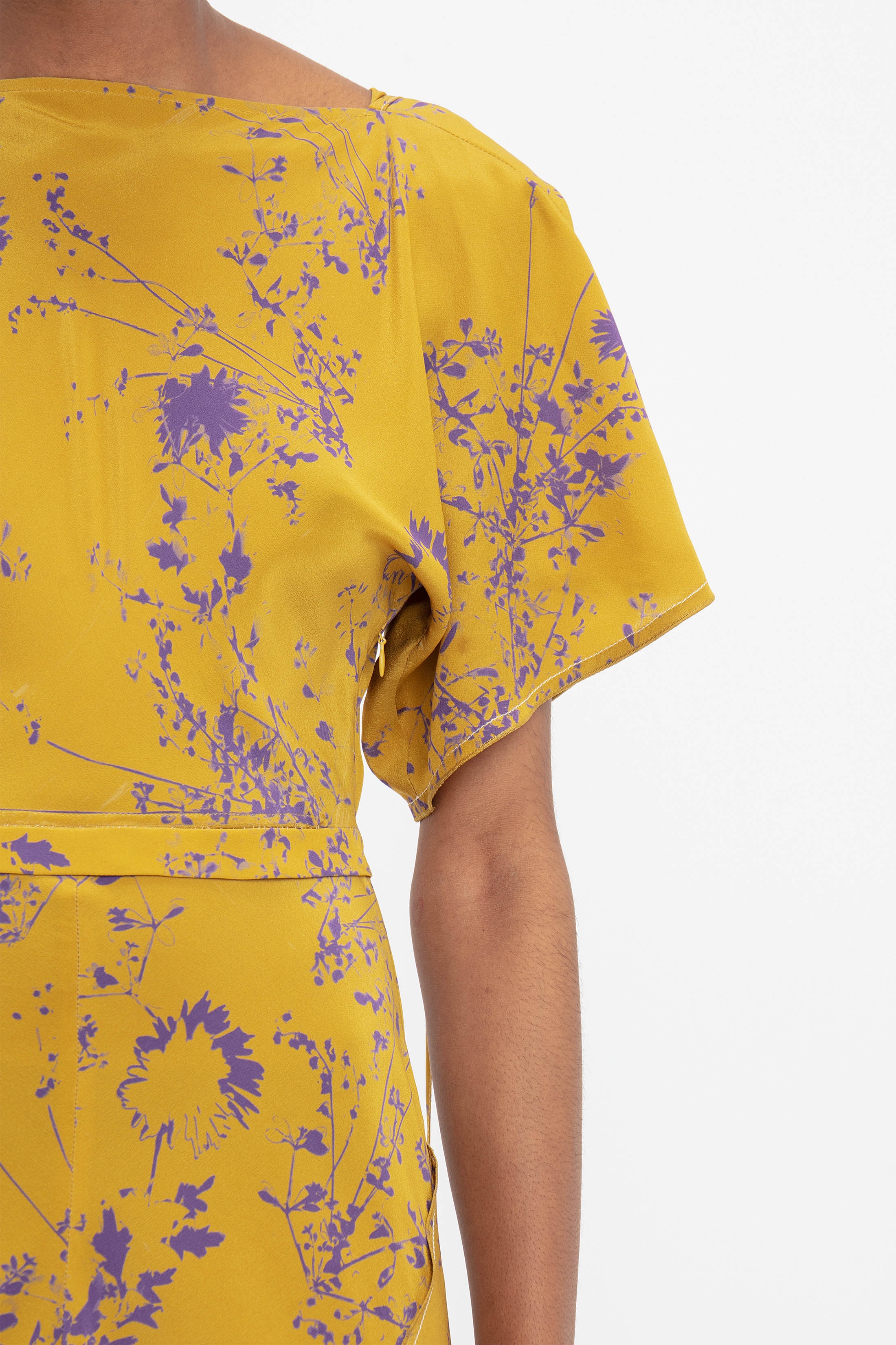 Draped Sleeve Cut Out Mini Dress In Yellow Ochre - 8