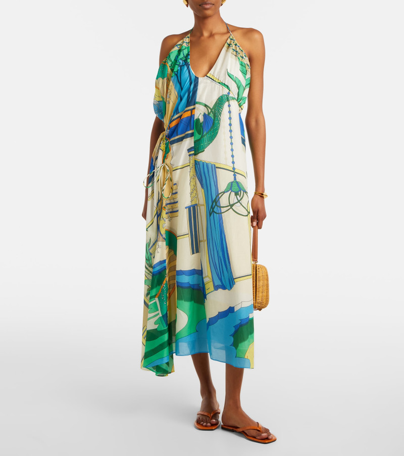 TORY BURCH Printed cotton and silk midi dress outlook