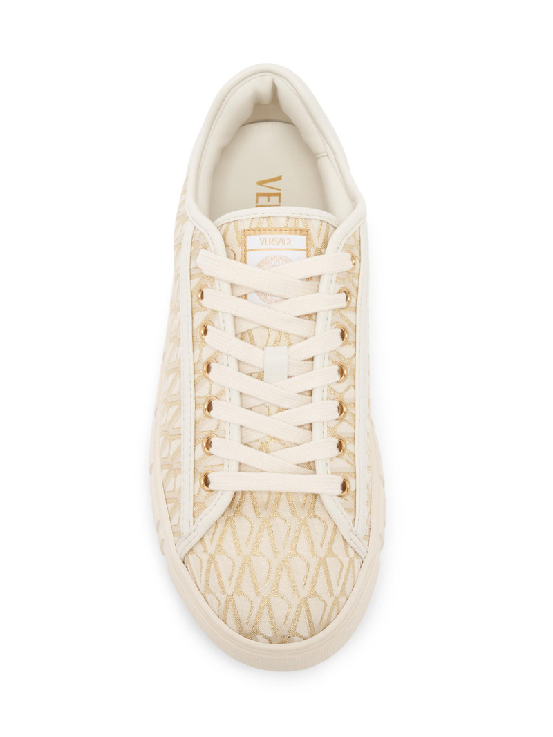 Women's Jacquard La Greca Cotton Low-Top Sneakers - Pastel Pink Multi Color Gold 4