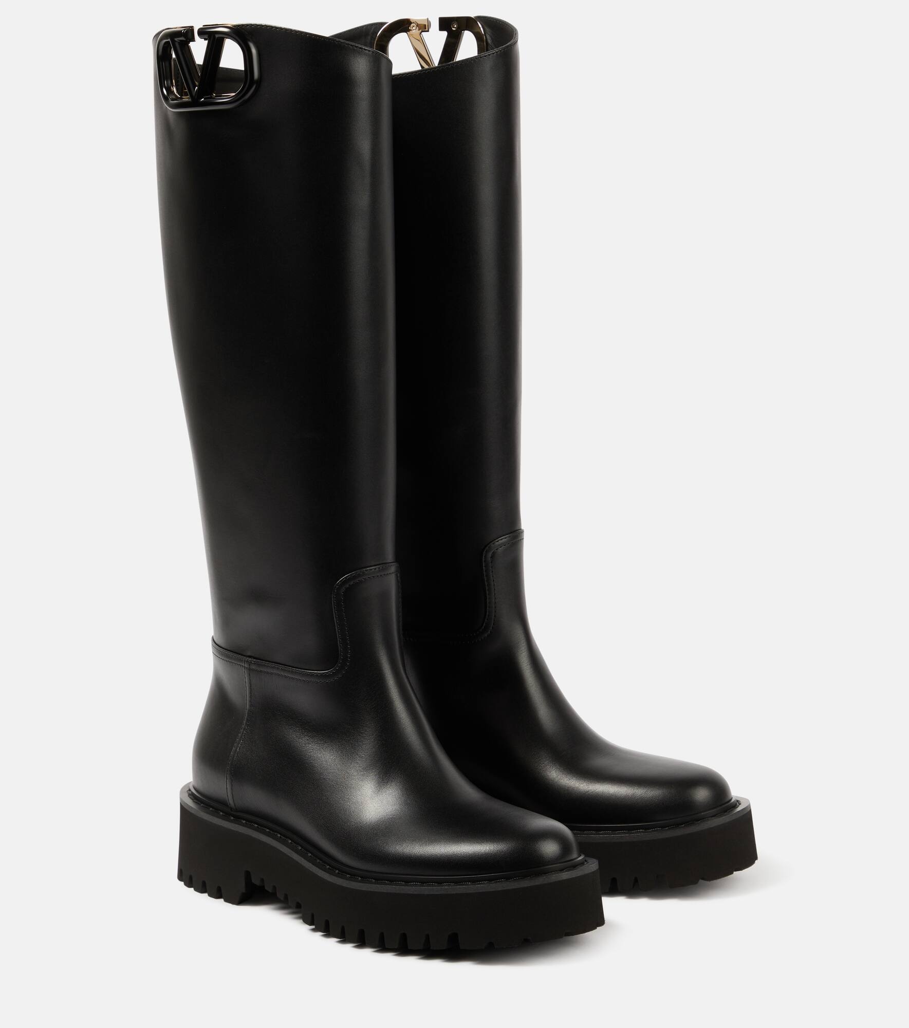 VLogo Signature leather rain boots - 1