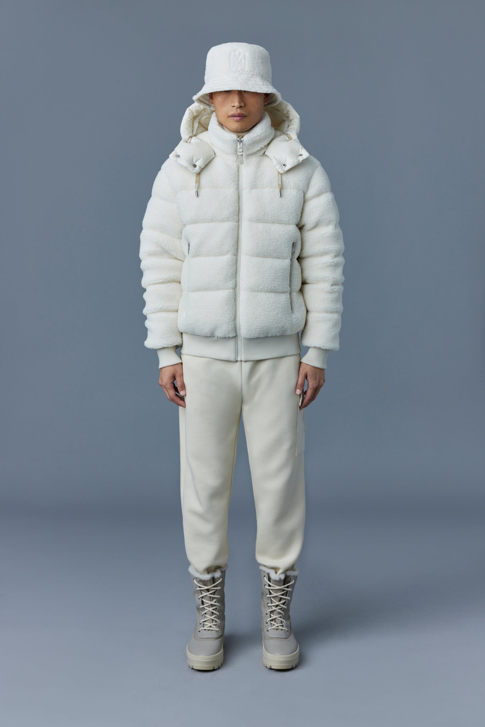 ADRIAN teddy down bomber jacket with removable hood - 2