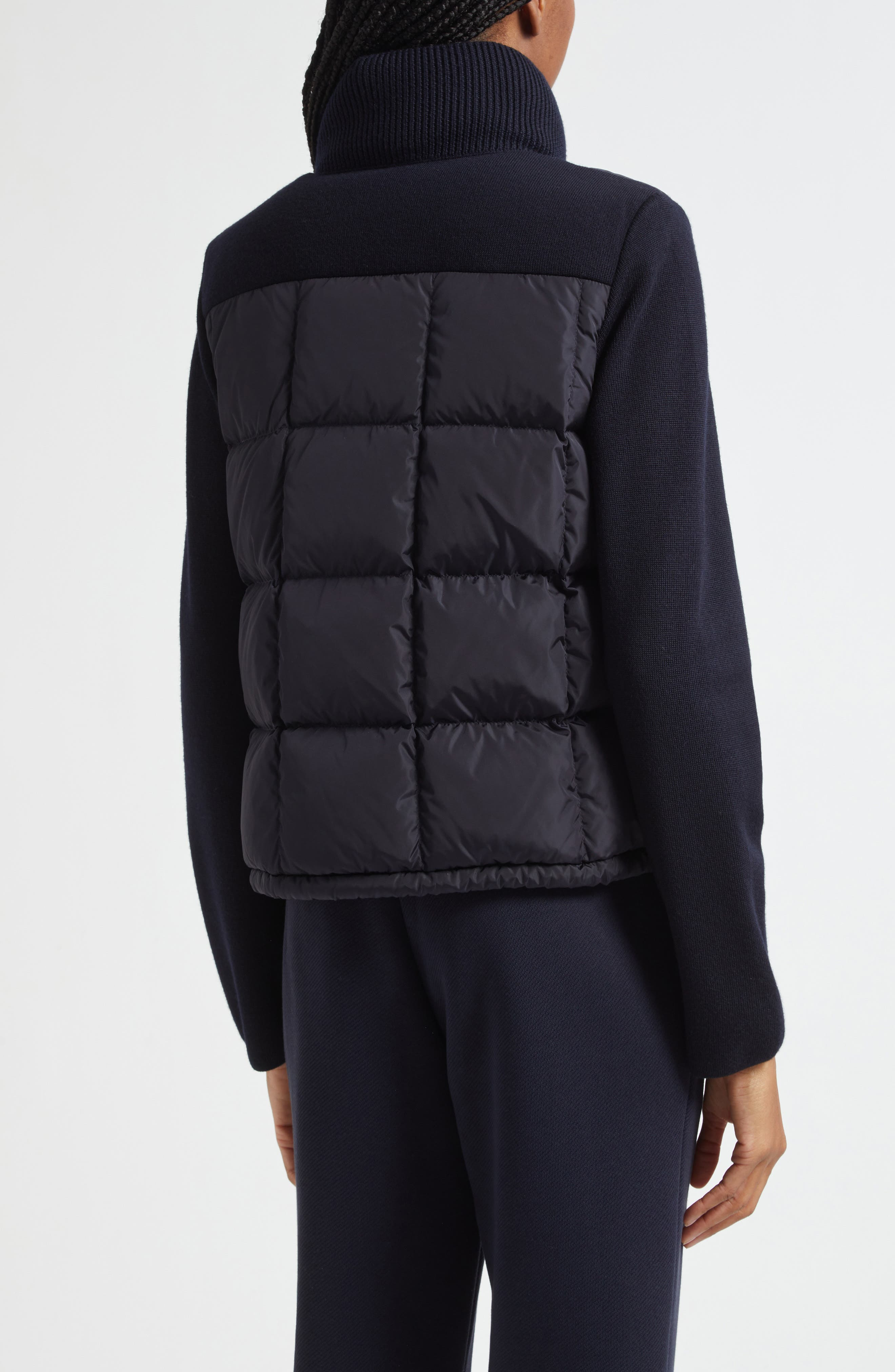 Moncler Virgin Wool Knit & Down Cardigan in Navy at Nordstrom - 3