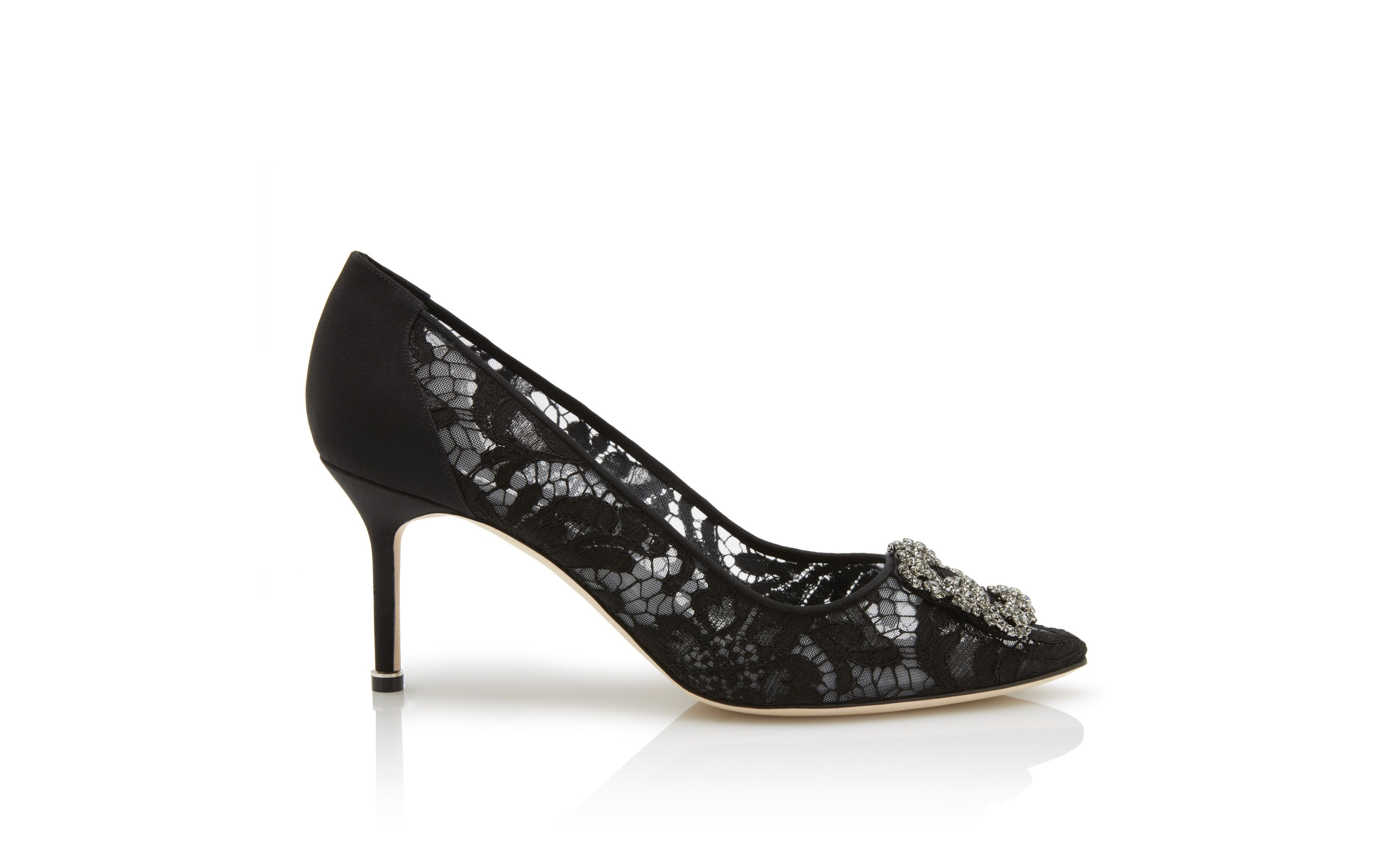 Black Lace Jewel Buckle Pumps - 1