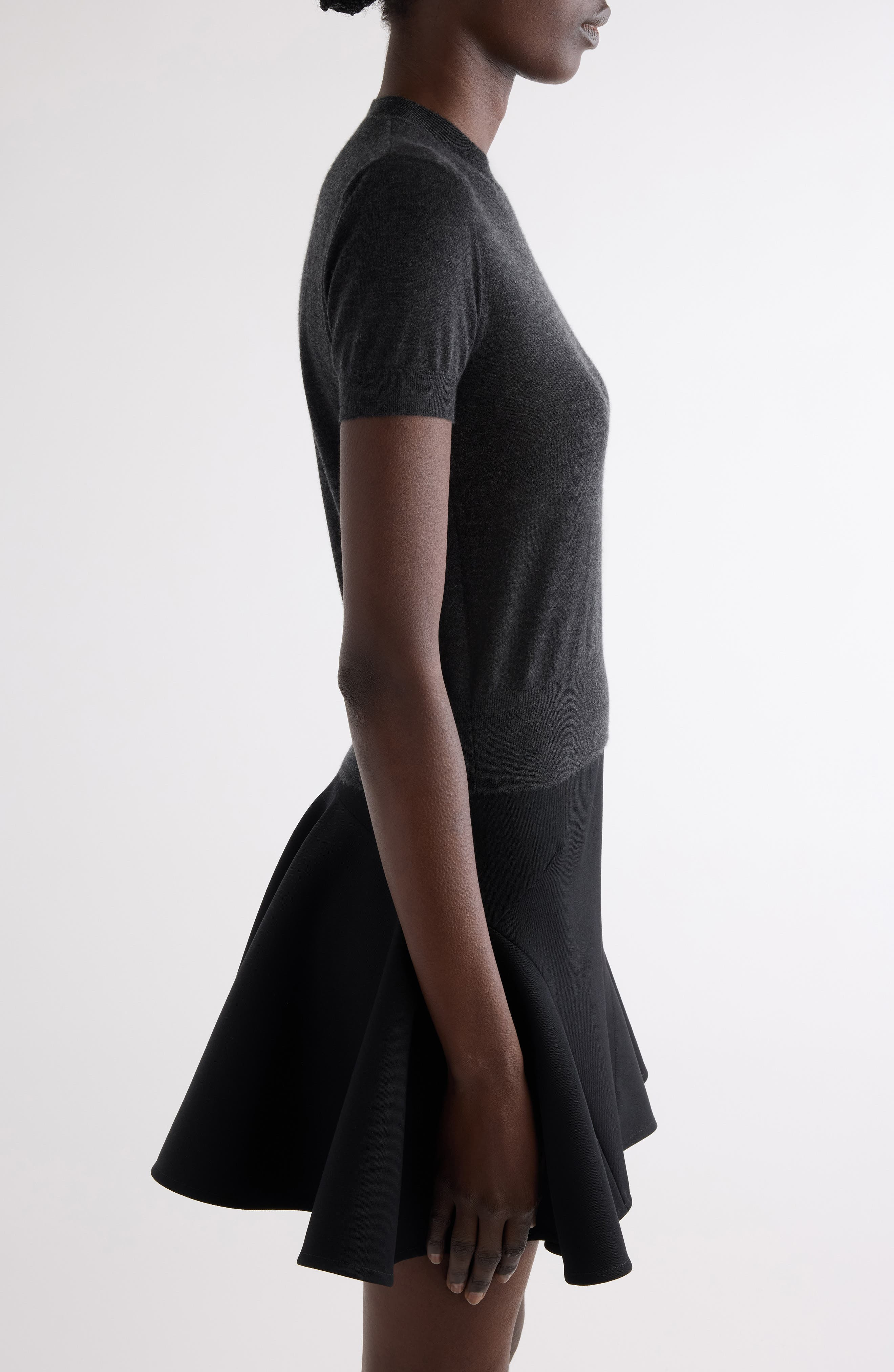 Givenchy Short Sleeve Silk Sweater in Charcoal at Nordstrom - 4