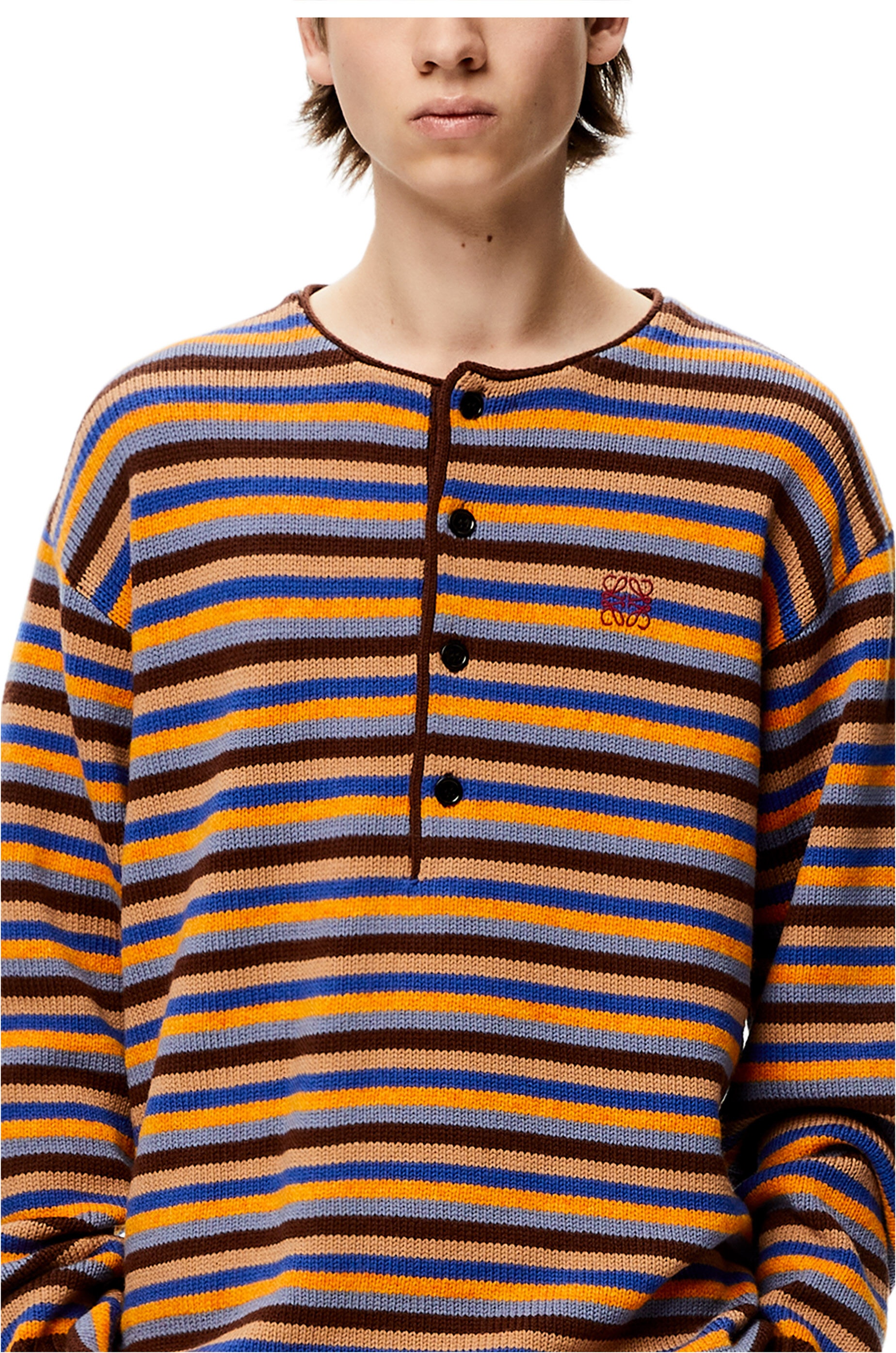 Stripe buttoned sweater in wool - 5