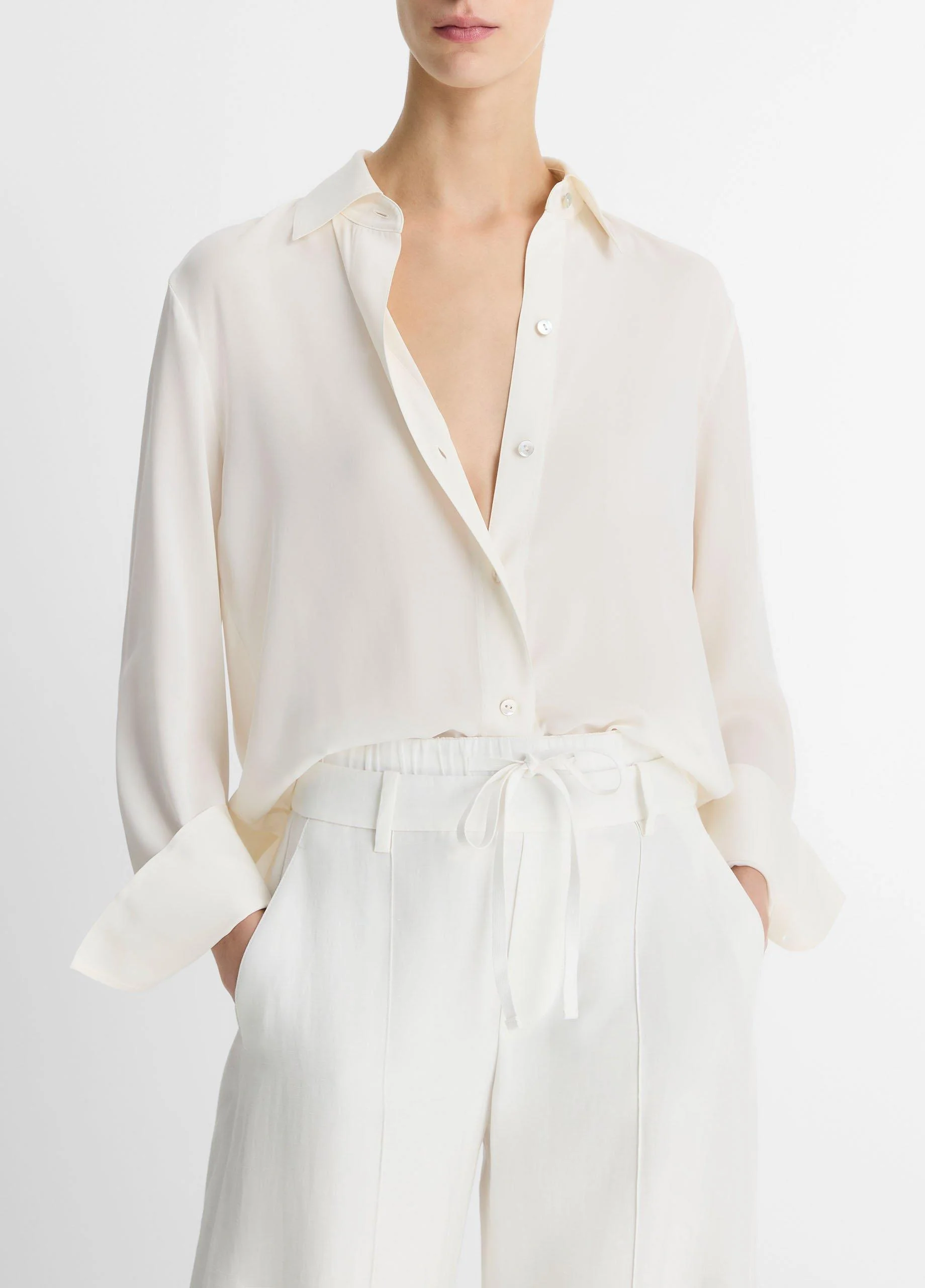 Stretch-Silk Button-Front Blouse - 1