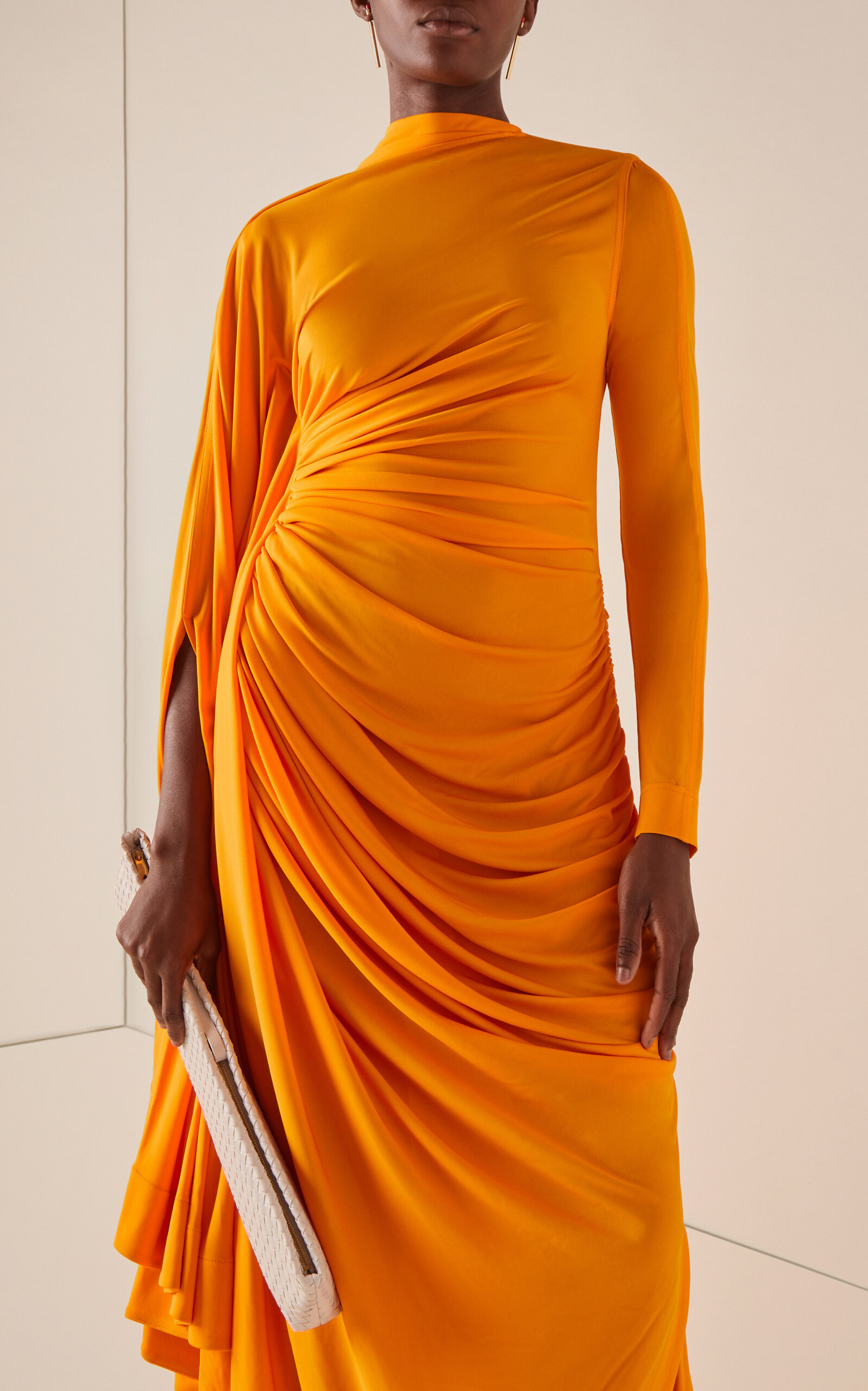 Asymmetric Draped Jersey Midi Dress orange - 4