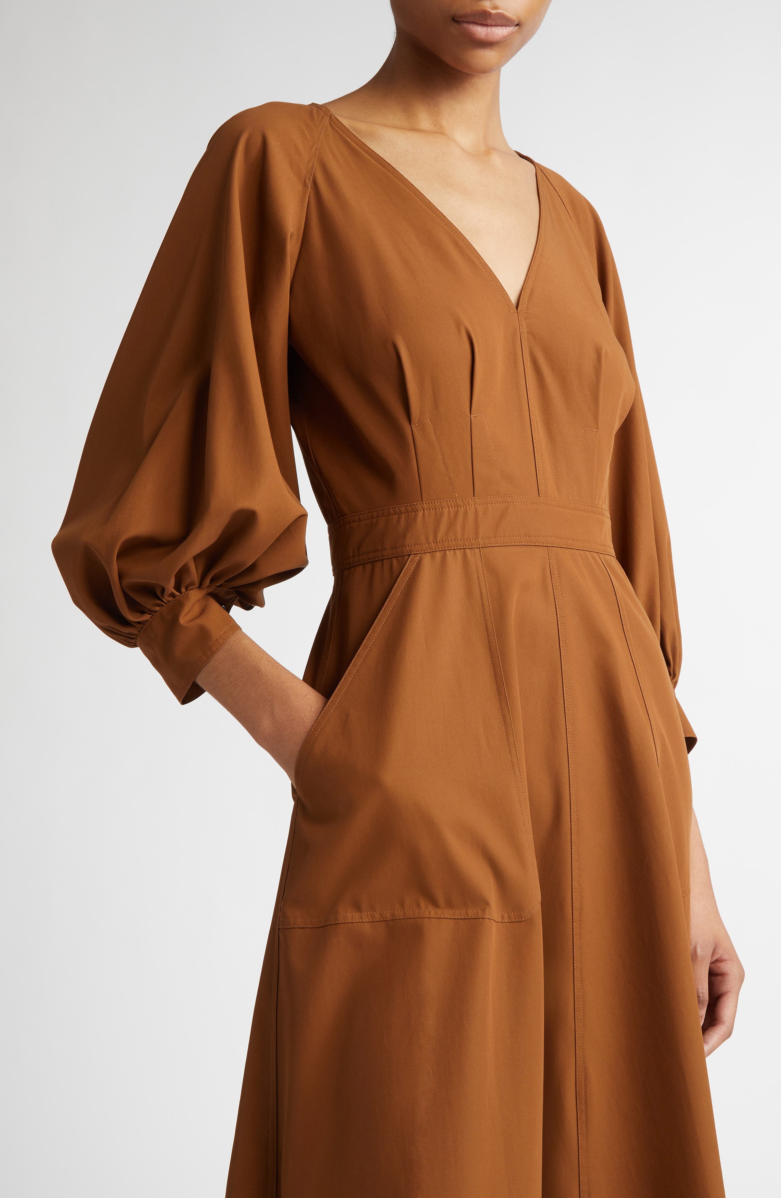 Max Mara Pedaggi Cotton Poplin Fit & Flare Dress in Tobacco at Nordstrom - 4
