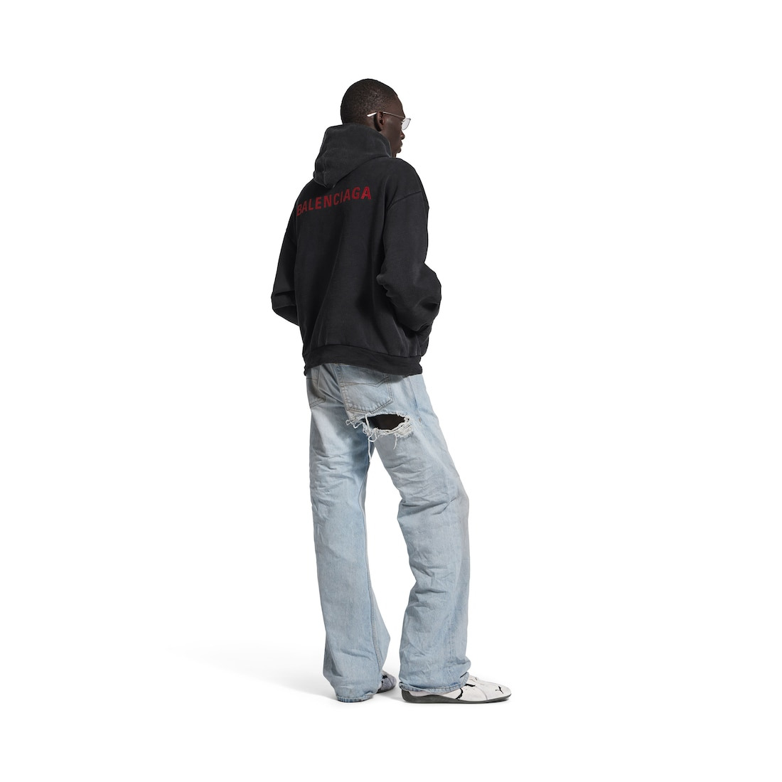 Men's Balenciaga Back Hoodie Medium Fit in Faded Black/red - 4