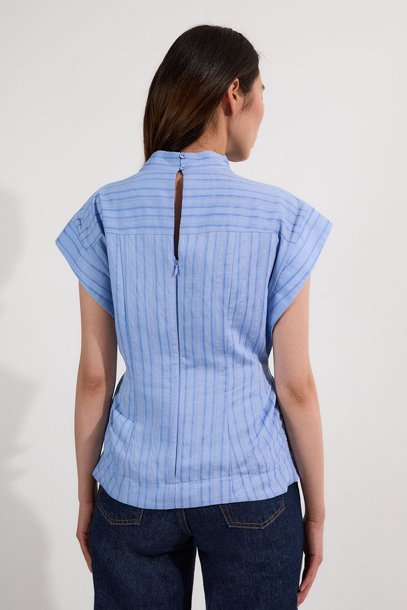 Cotton Stripe High Neck Woven Top 5