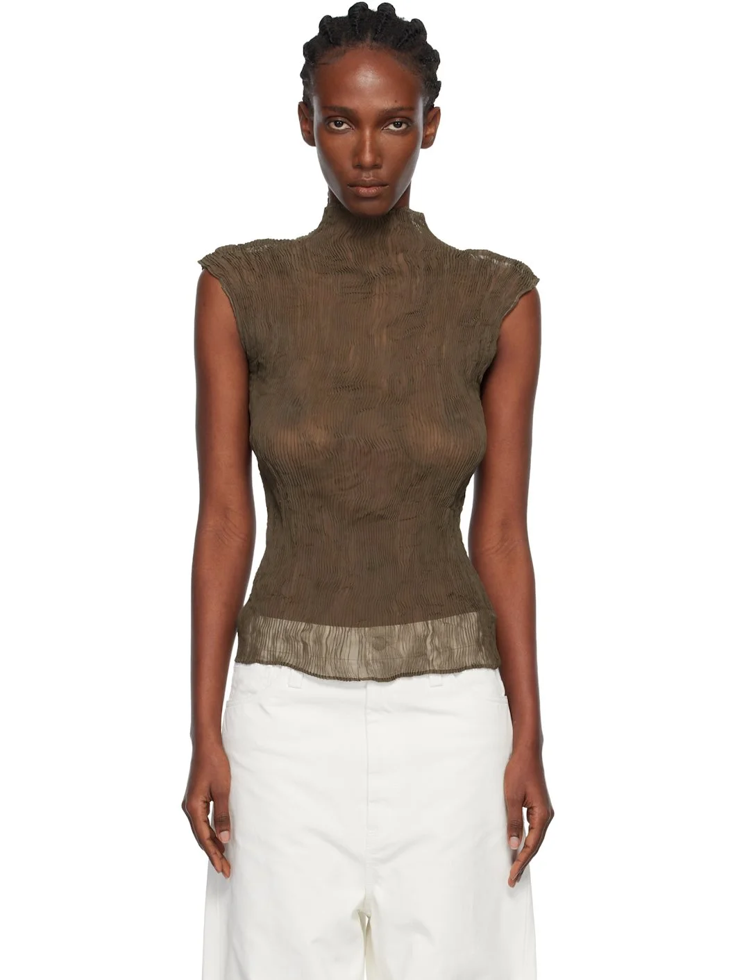 Khaki Chiffon Twist Top - 1
