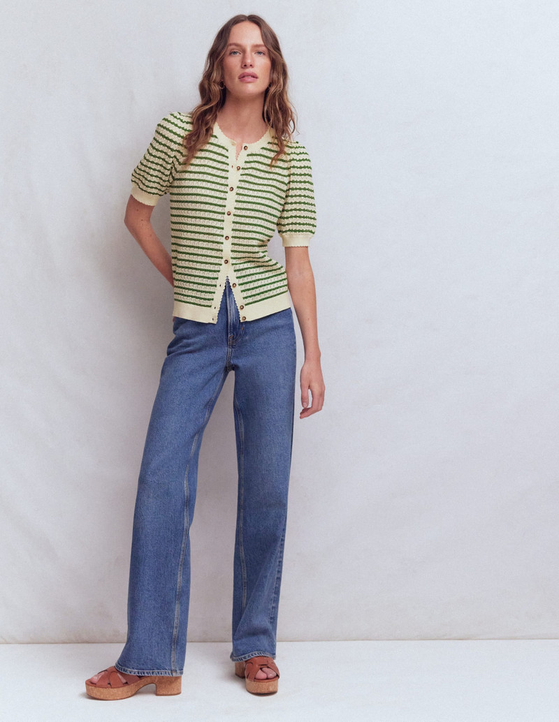 Dot Pointelle Cardigan-Green Stripe 5