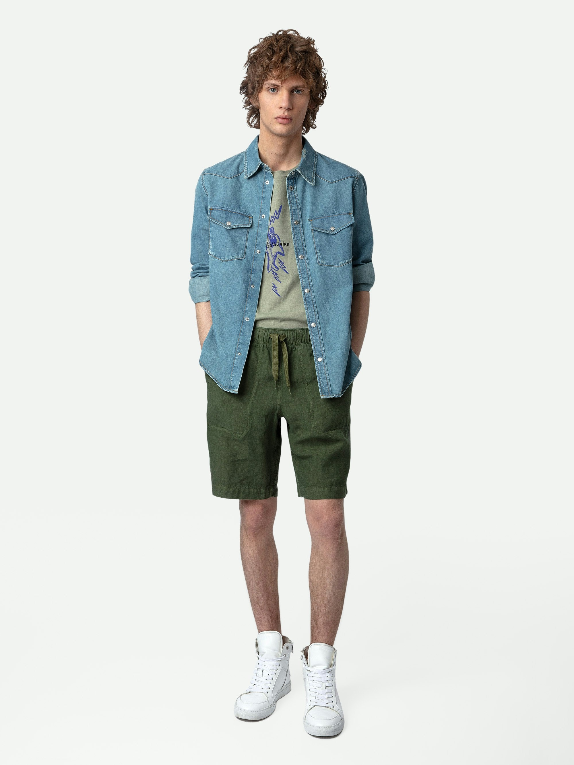 Pixel Linen Bermuda Shorts - 2