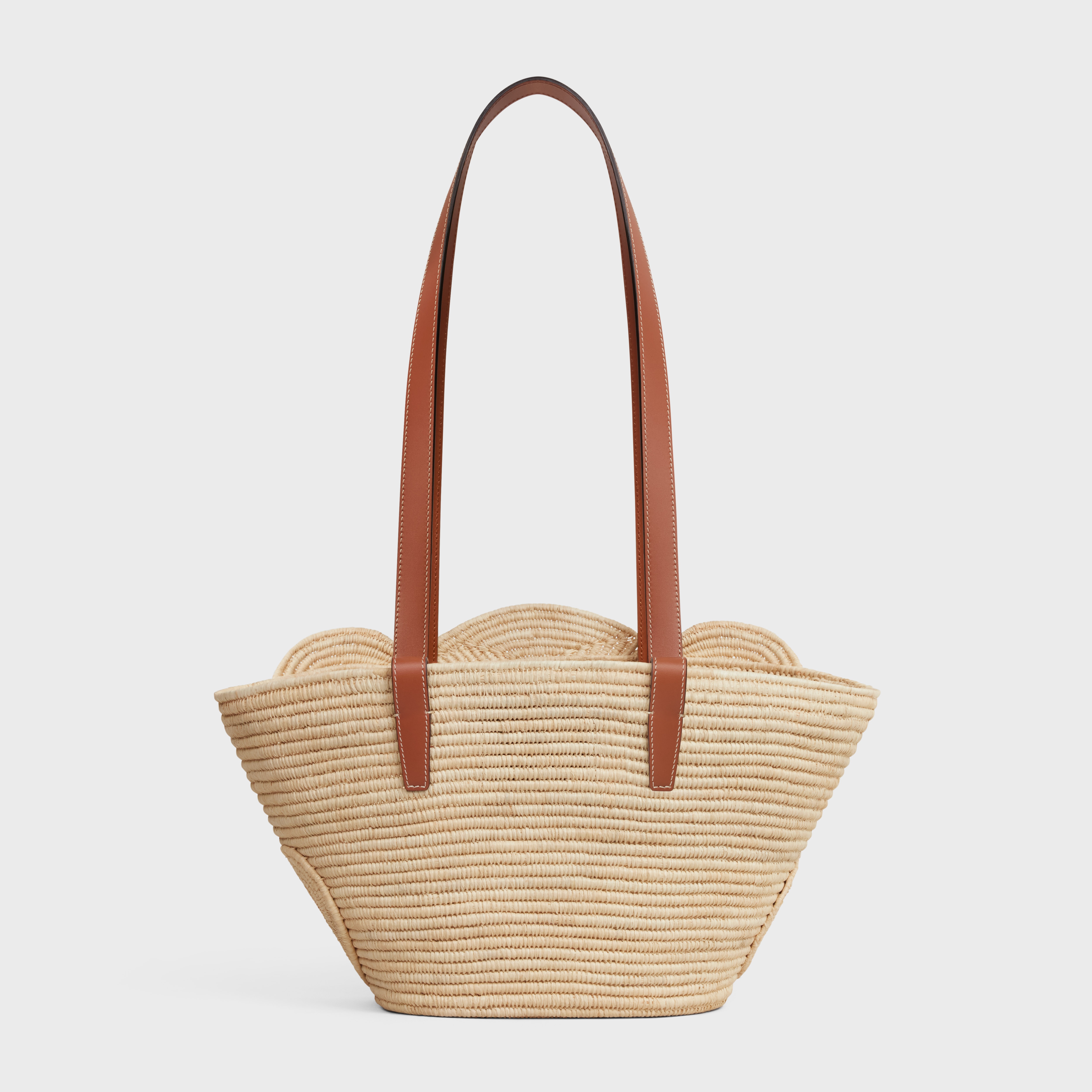 CELINE CLASSIC PANIER SMALL BRAIDED TRIOMPHE in RAFFIA and CALFSKIN - 3