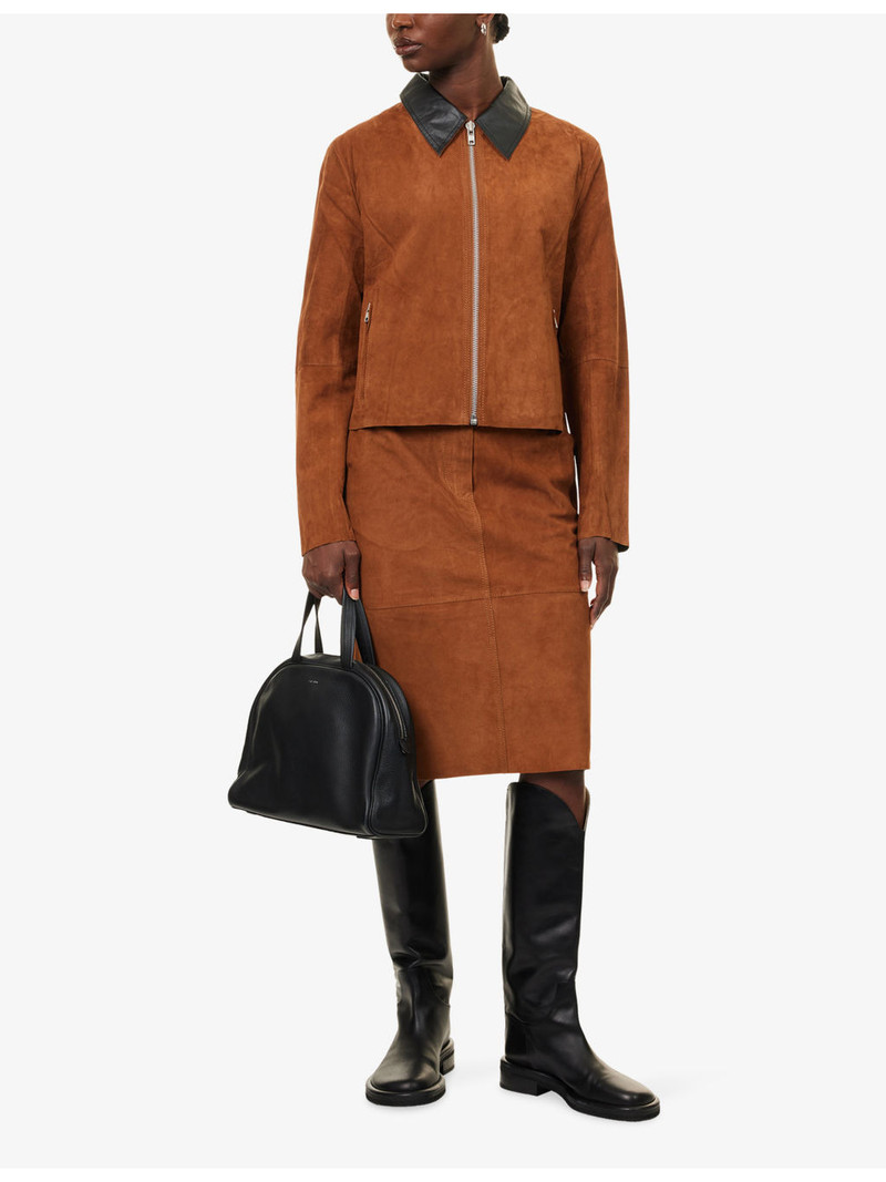 SAMSØE SAMSØE Savana Belted Leather-Suede Midi Skirt outlook