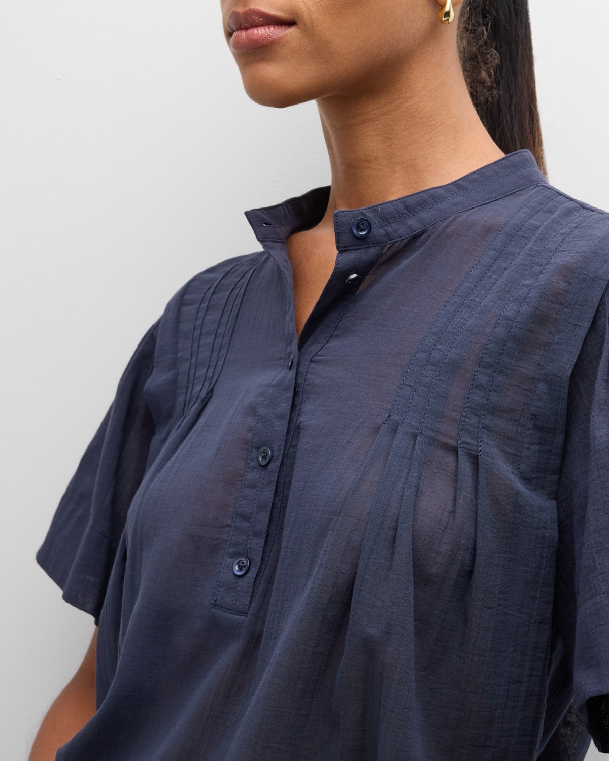 Pleated Button-Front Blouse - 5