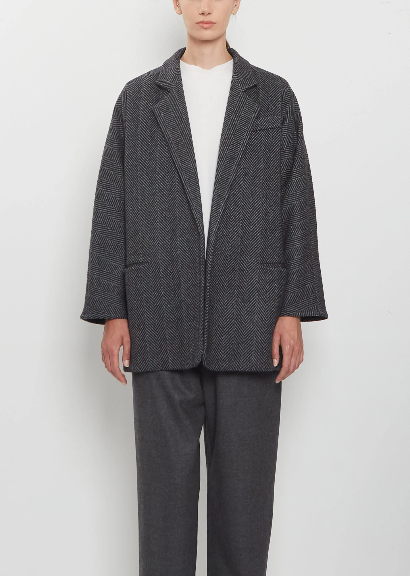 Herringbone Cashmere Blazer — Charcoal - 1
