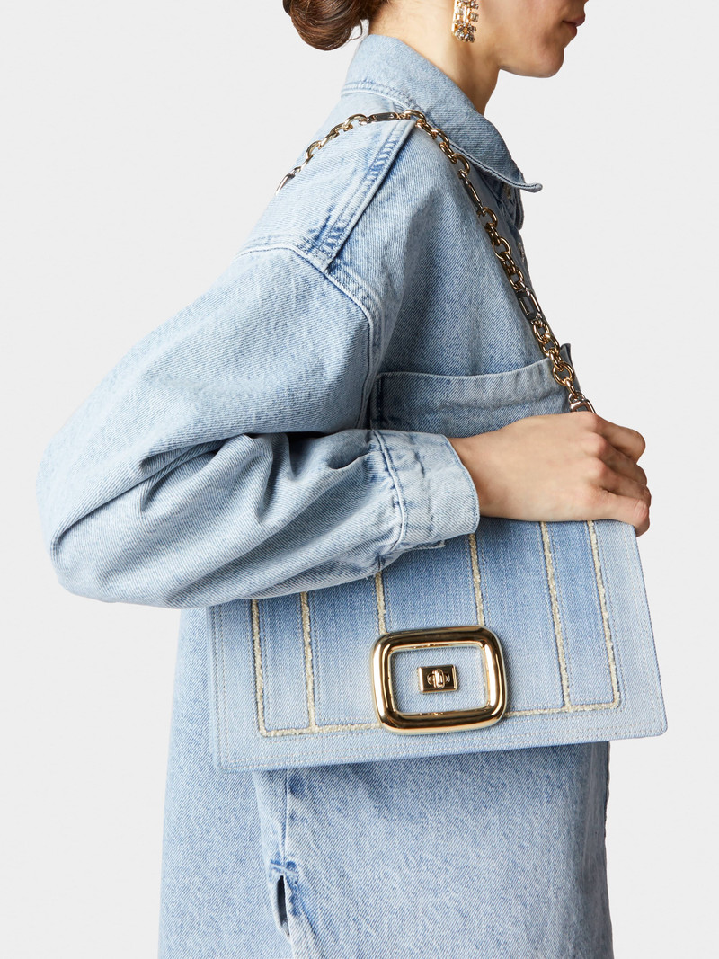 Roger Vivier Viv' Choc Summertime Denim Chain Bag outlook