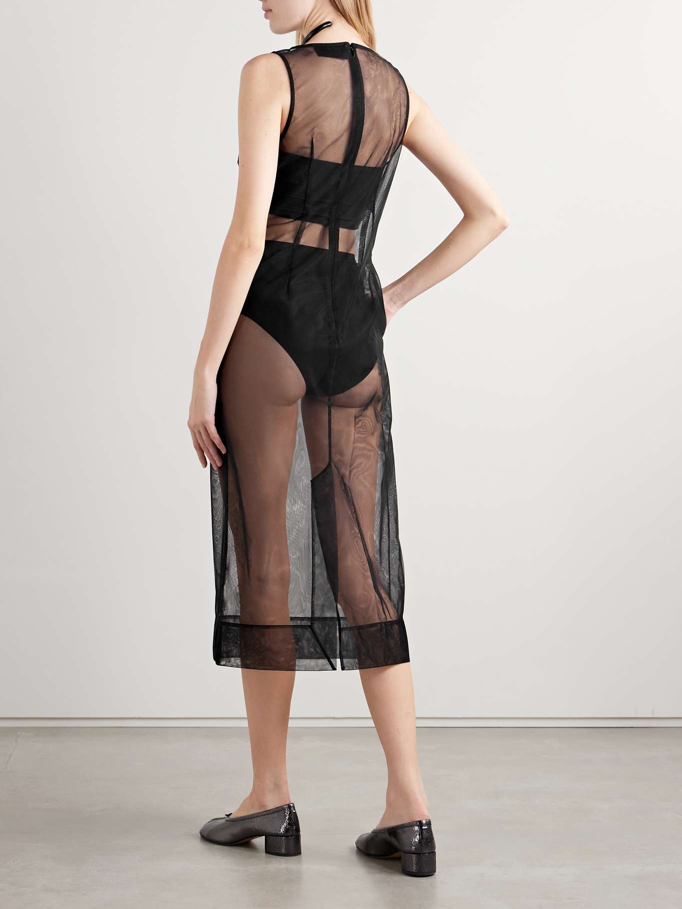 Crystal-embellished mesh midi dress Black - 3