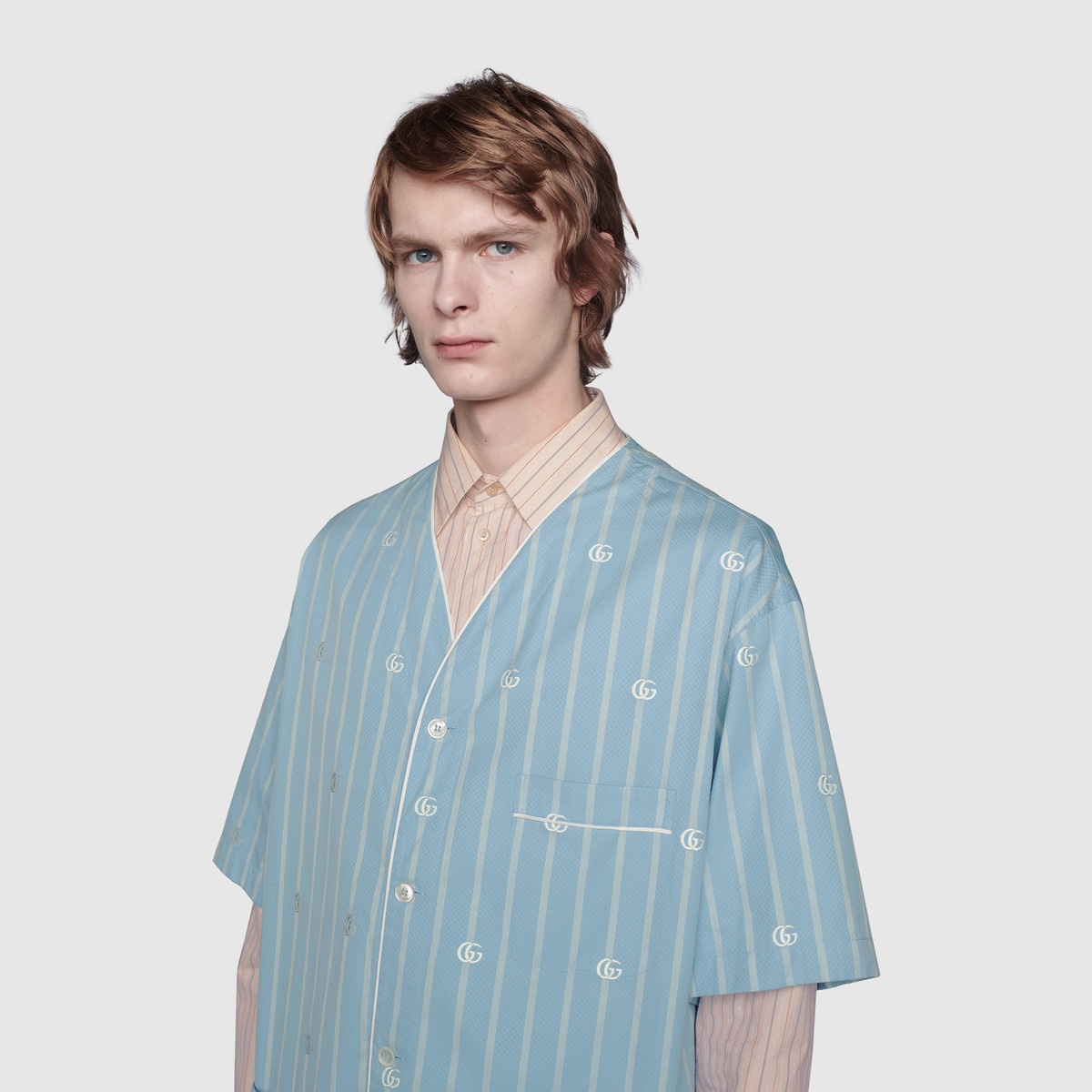 Double G stripe cotton oversize shirt - 5