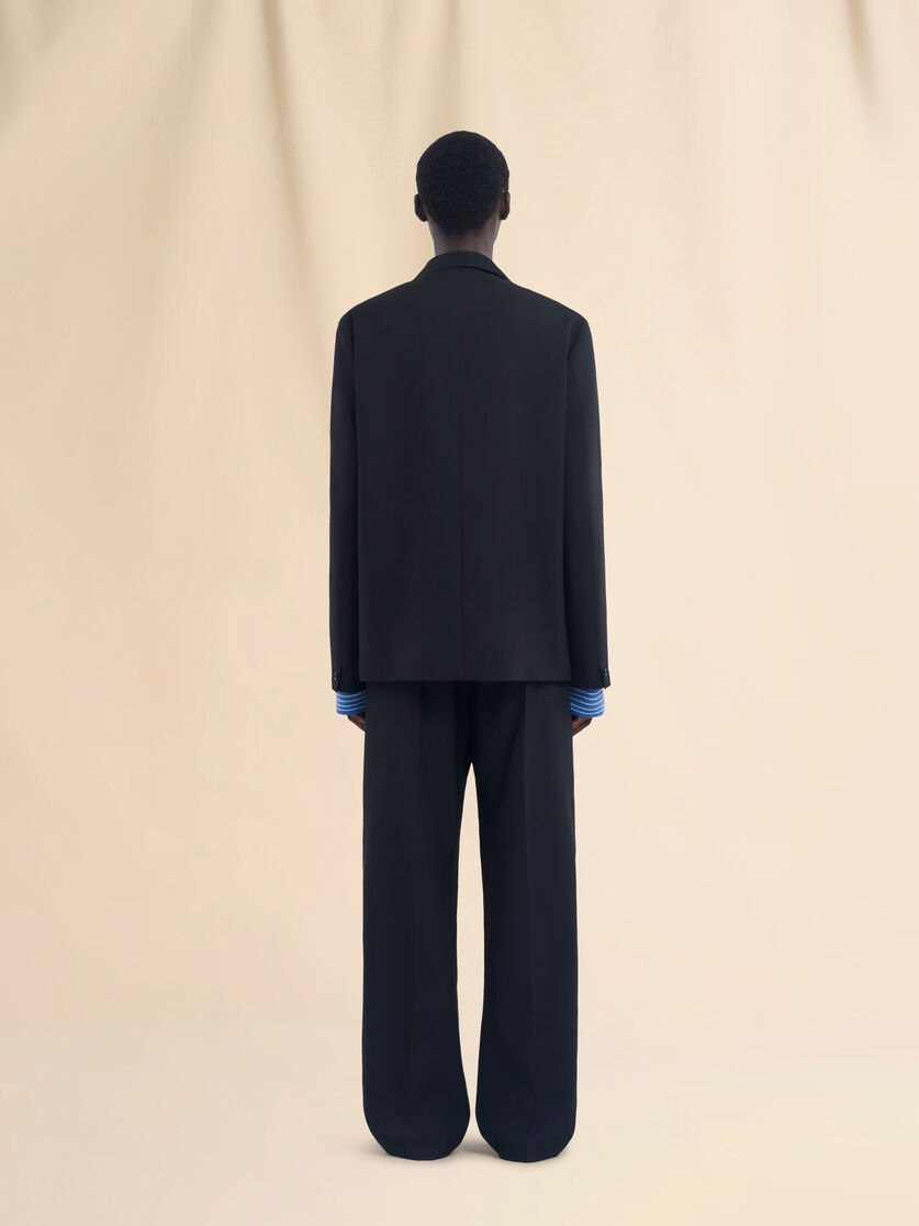 BLACK SINGLE BREASTED WOOL JACKET WITH BAGUETTE LOGO - 3