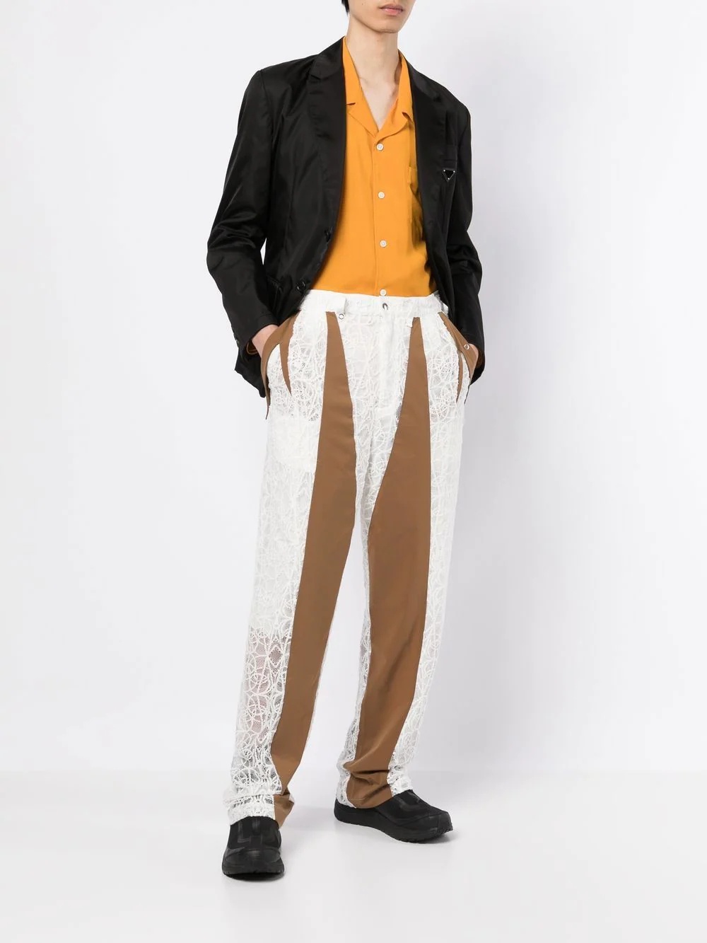 contrast-panel straight-leg trousers - 2