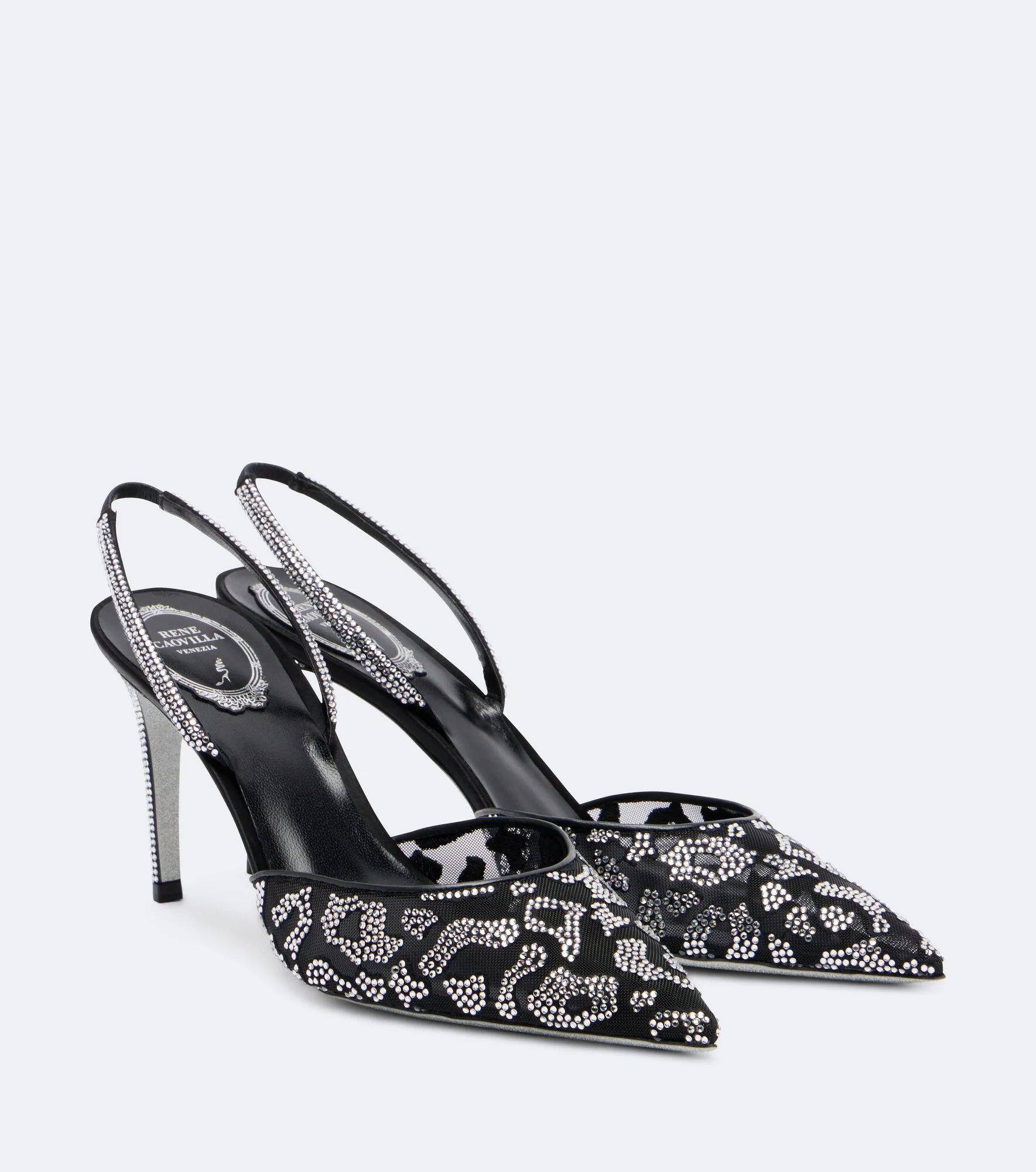 Embellished mesh slingback pumps - 1