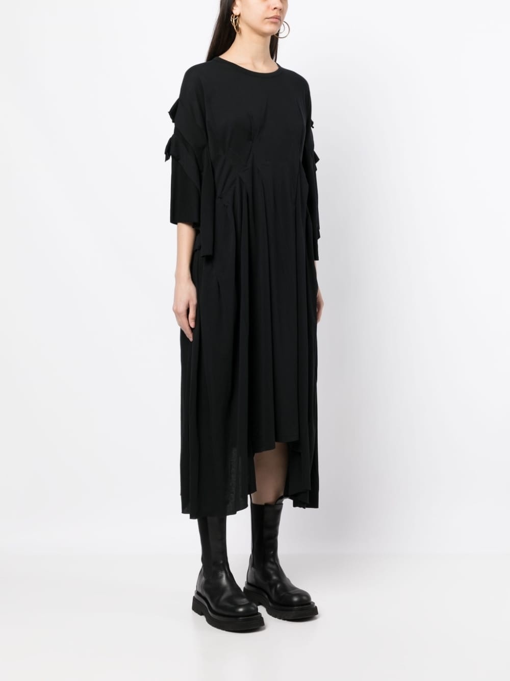 drape-detail layered midi dress - 3