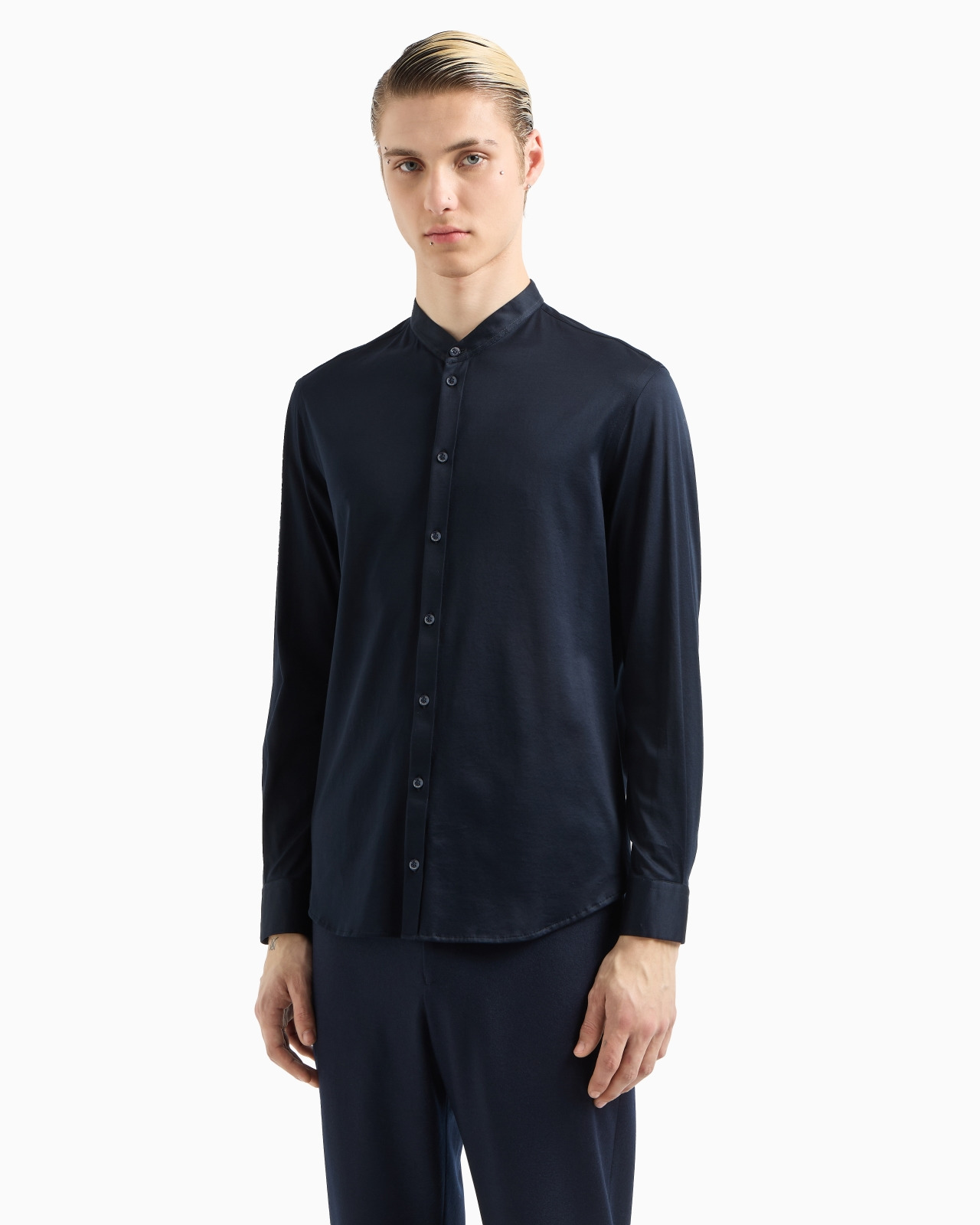 Mercerised Egyptian cotton ultra-fine jersey guru collar shirt - 2