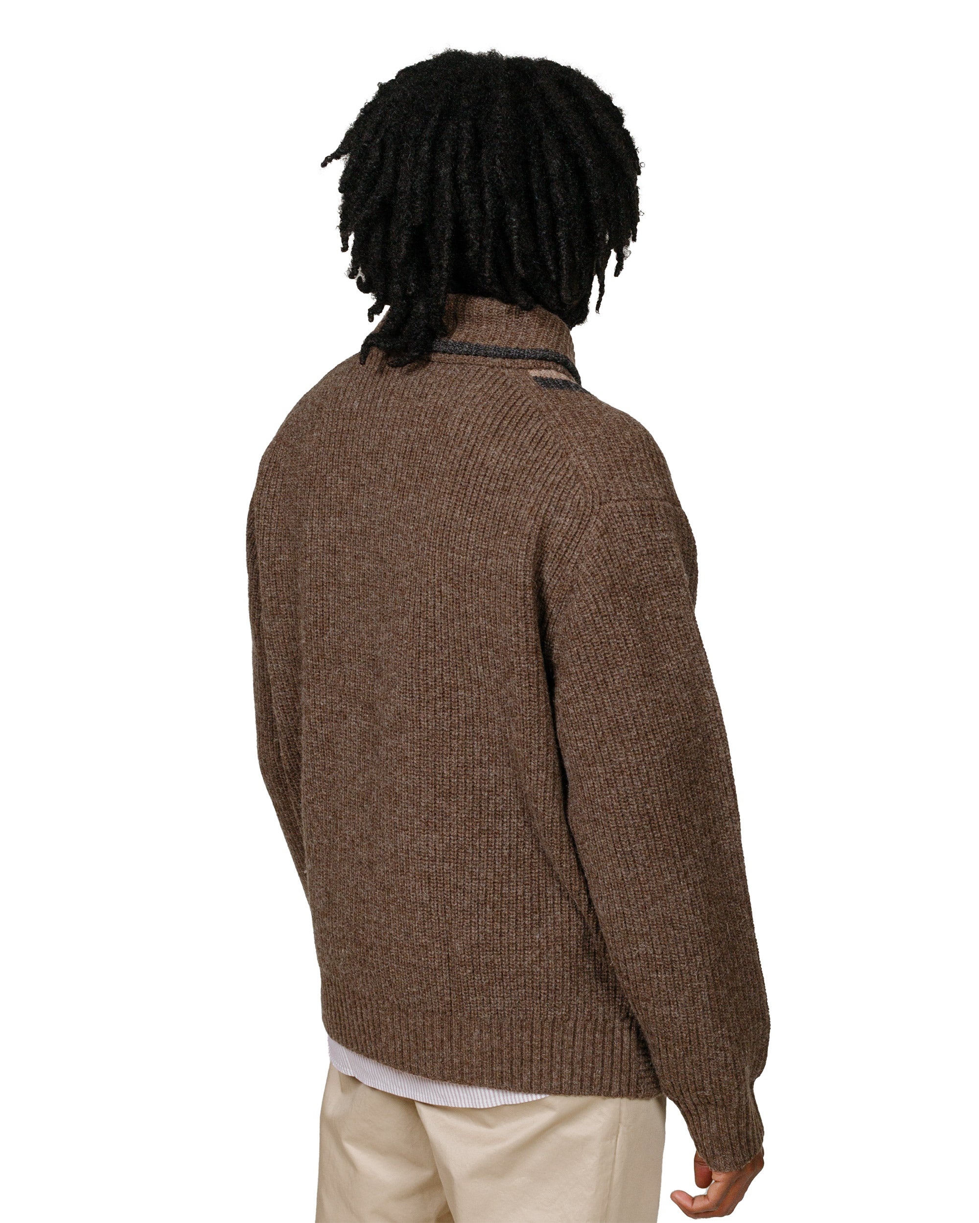 Full Zip Shawl Collar Knit Brown - 3