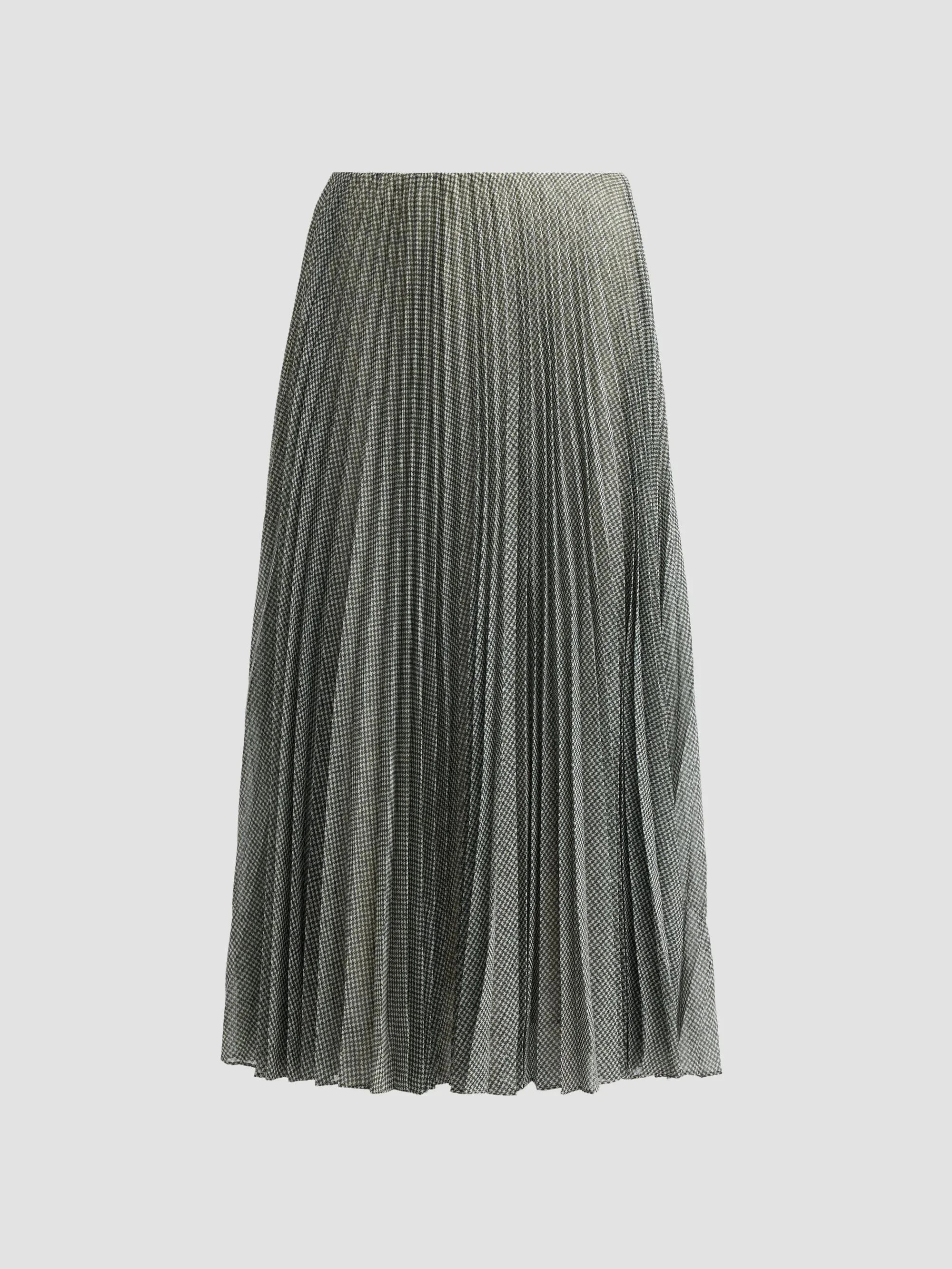 Women's Pleated Houndstooth Sheer Chiffon Midi Skirt - Black Sage - 1
